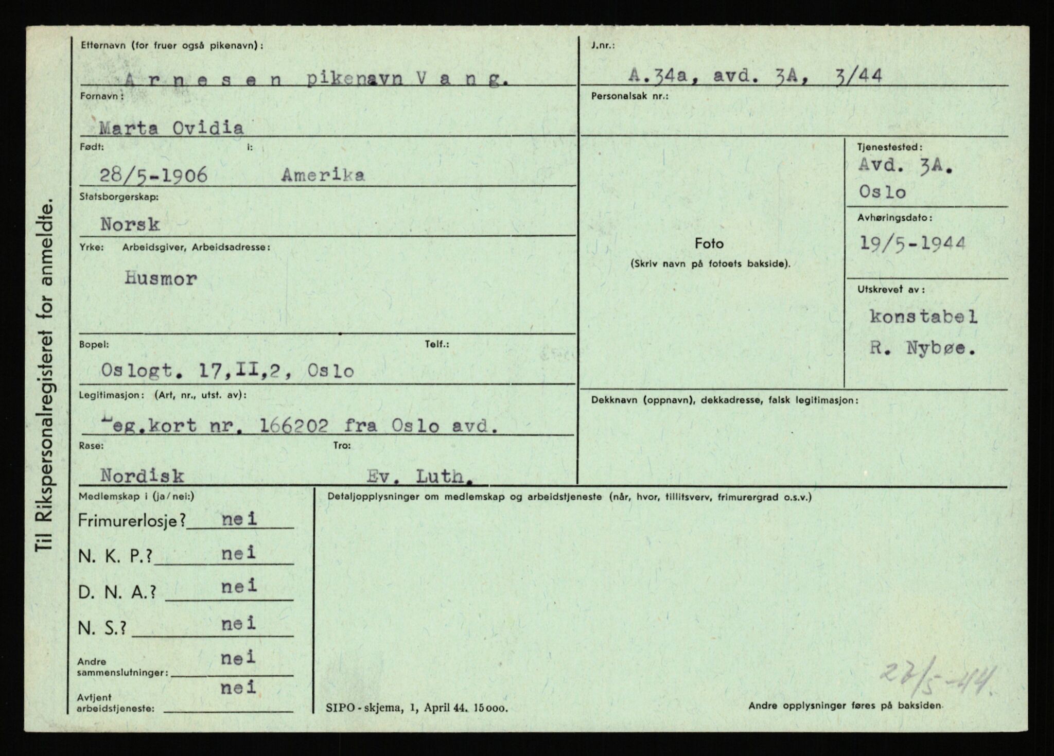 Statspolitiet - Hovedkontoret / Osloavdelingen, AV/RA-S-1329/C/Ca/L0002: Arneberg - Brand, 1943-1945, s. 144