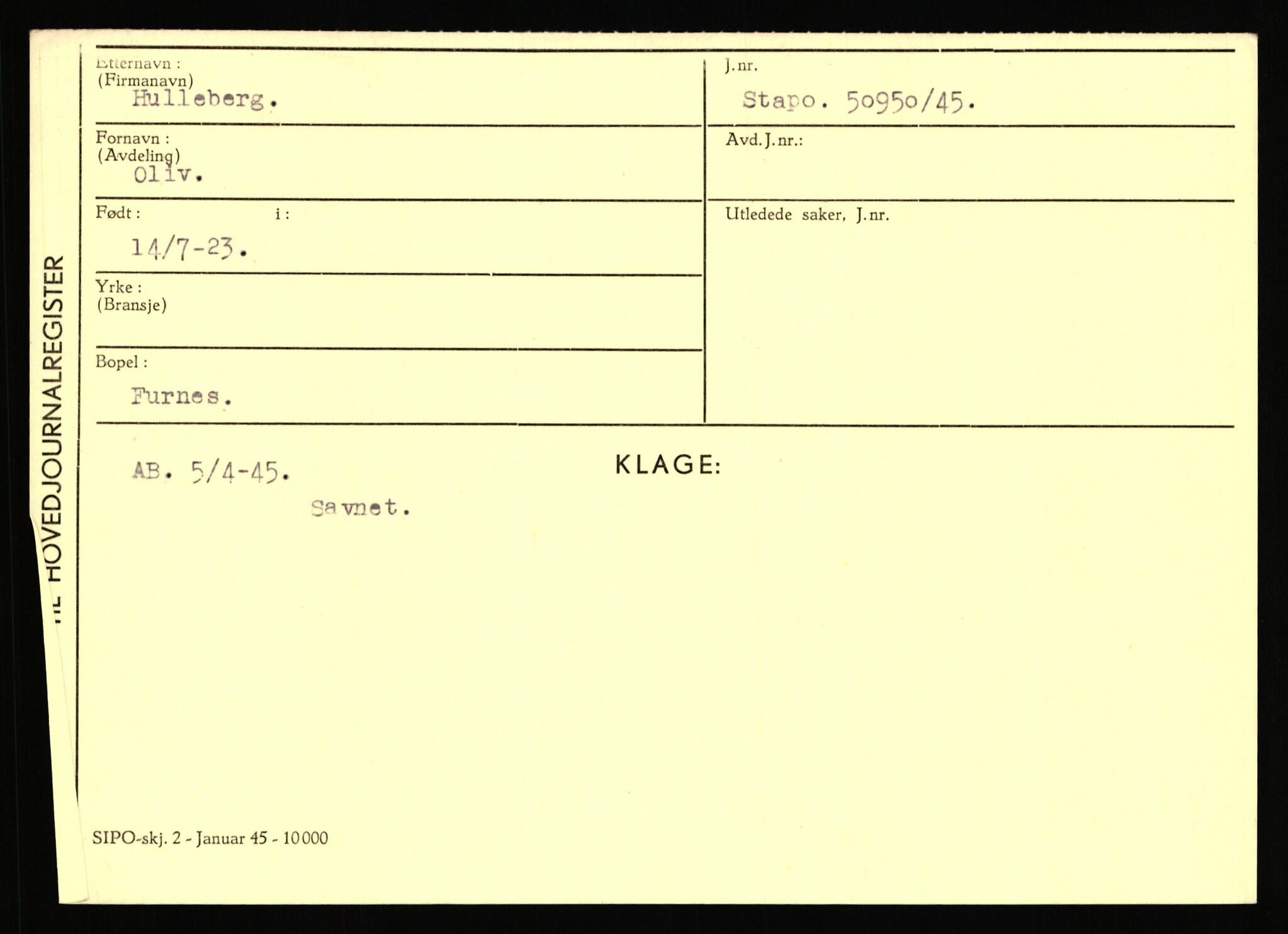 Statspolitiet - Hovedkontoret / Osloavdelingen, AV/RA-S-1329/C/Ca/L0007: Hol - Joelsen, 1943-1945, s. 1227