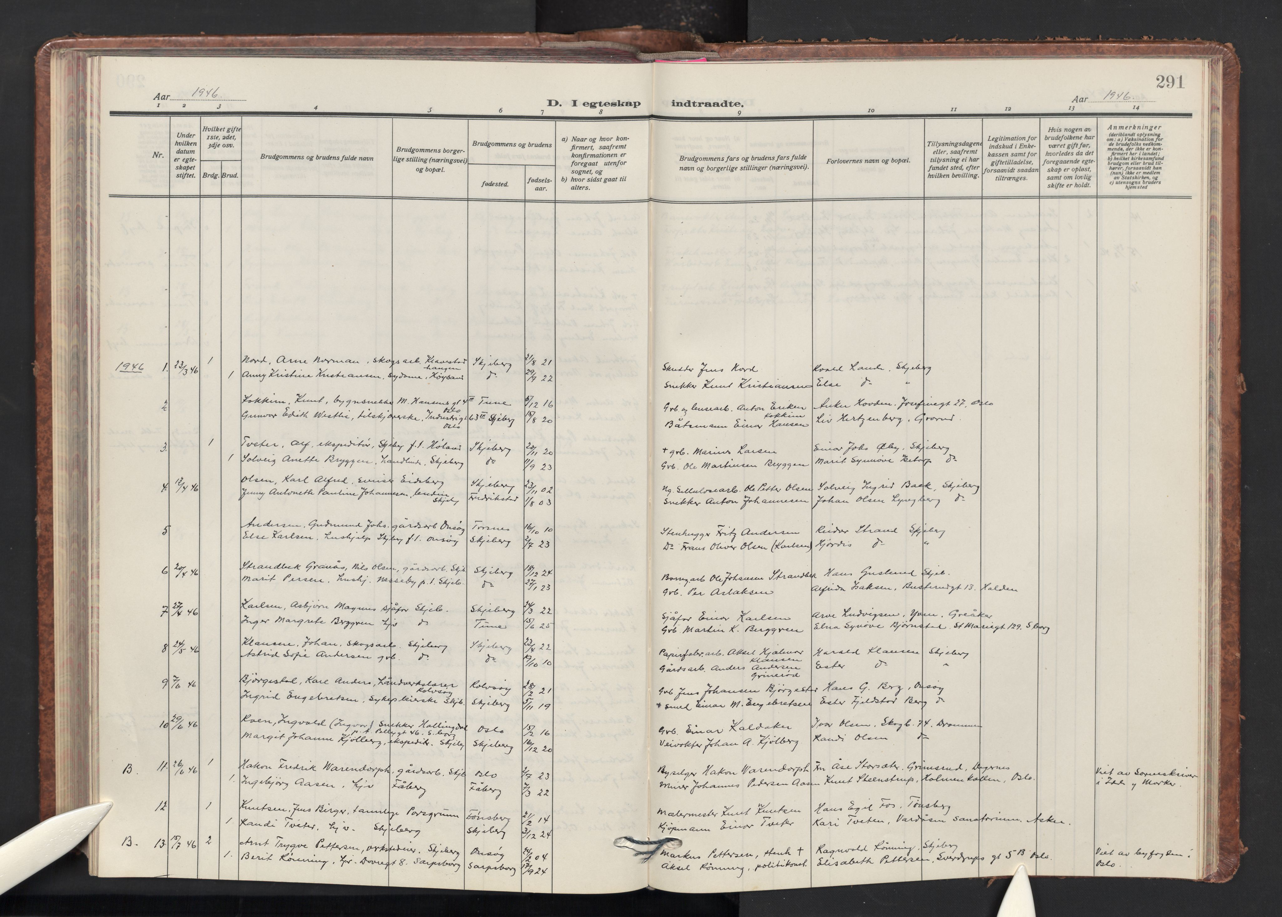 Skjeberg prestekontor Kirkebøker, AV/SAO-A-10923/G/Ga/L0003: Klokkerbok nr. I 3, 1922-1971, s. 291