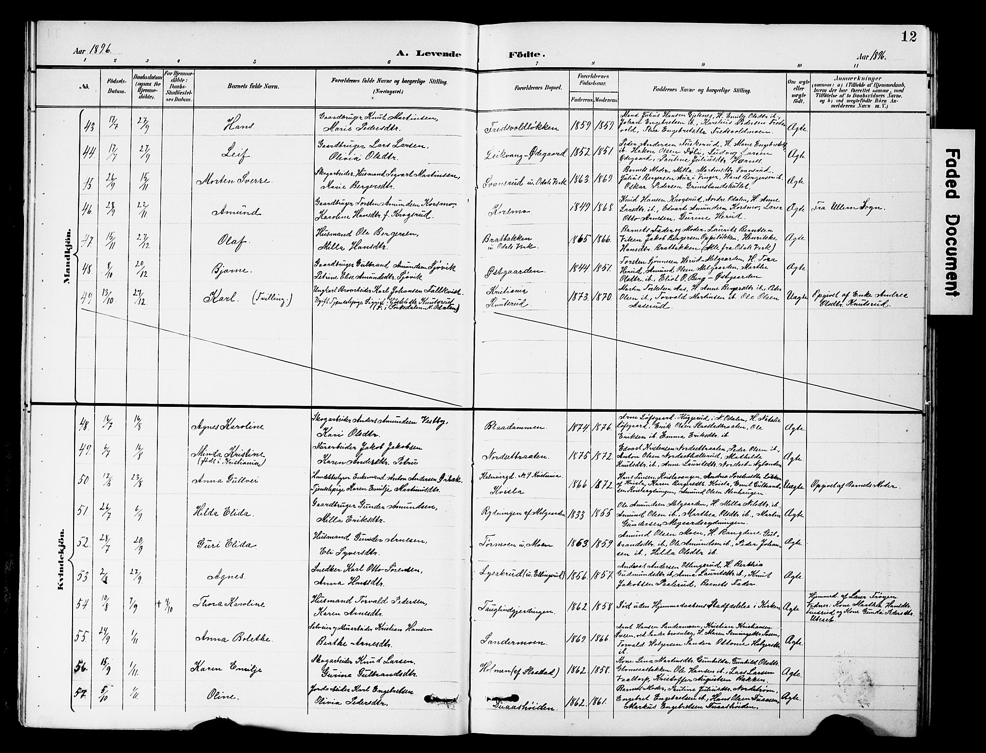 Sør-Odal prestekontor, AV/SAH-PREST-030/H/Ha/Hab/L0001: Klokkerbok nr. 1, 1895-1902, s. 12