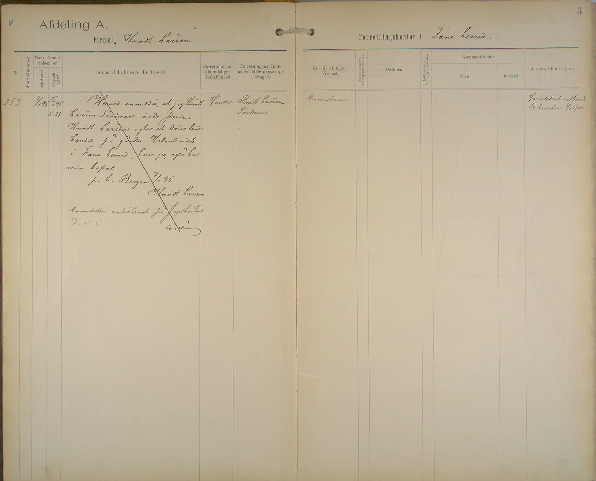 Nordhordland sorenskrivar, AV/SAB-A-2901/1/L/La/L0002: Firma for einskildmann, ansvarlege selskap og kommandittselskap, 1895-1907, s. 3