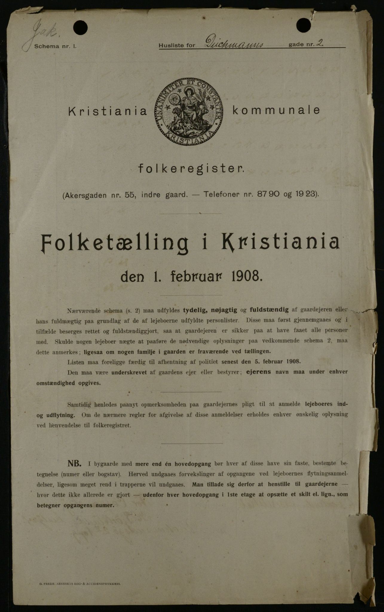 OBA, Kommunal folketelling 1.2.1908 for Kristiania kjøpstad, 1908, s. 14369