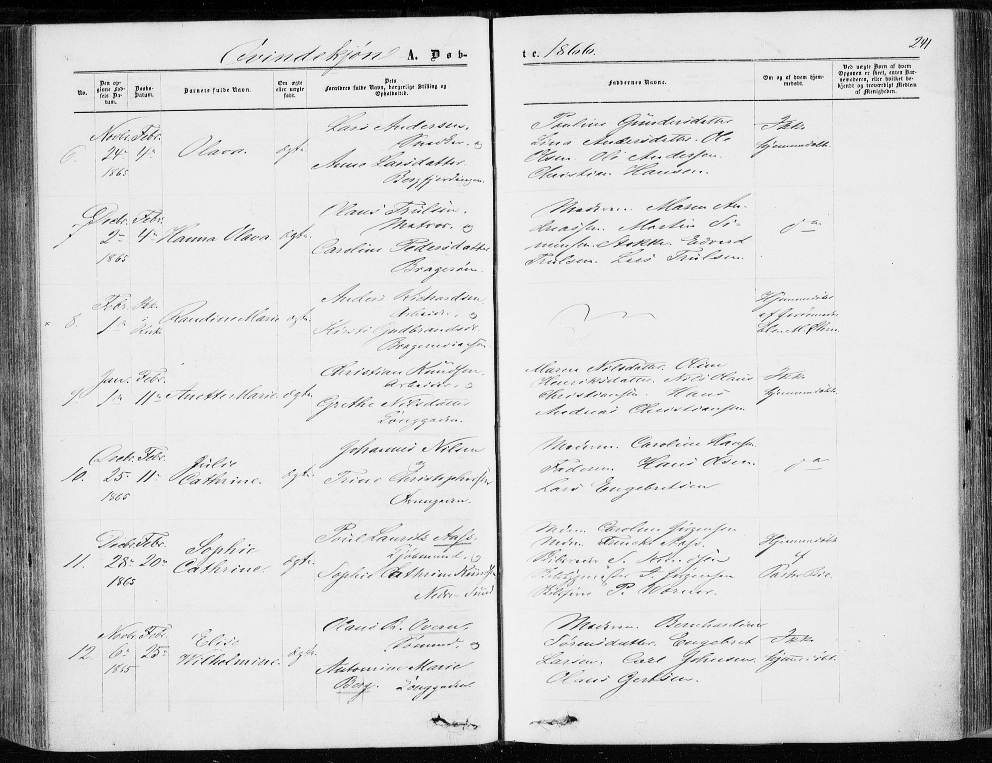 Bragernes kirkebøker, SAKO/A-6/F/Fb/L0003: Ministerialbok nr. II 3, 1860-1868, s. 241