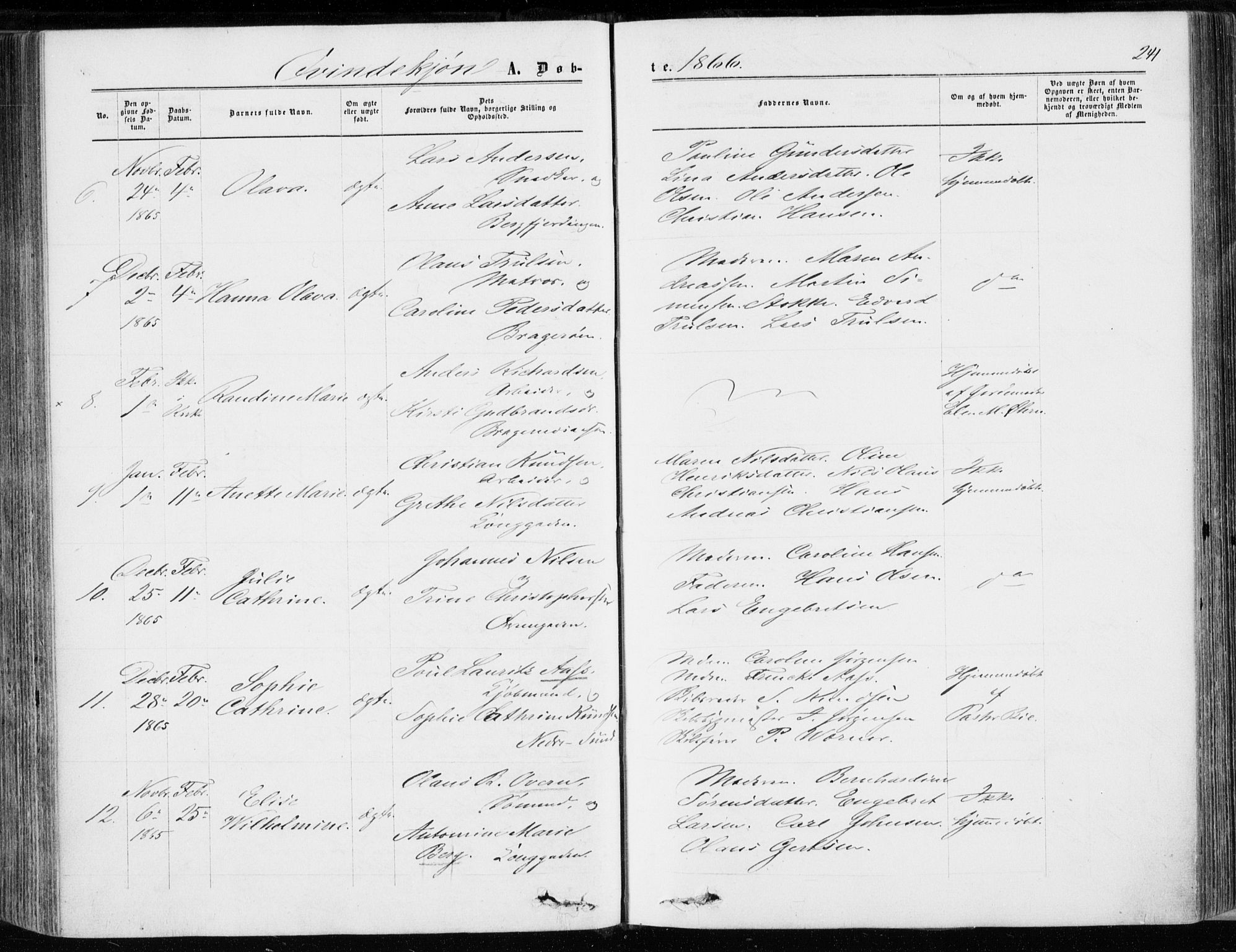 Bragernes kirkebøker, AV/SAKO-A-6/F/Fb/L0003: Ministerialbok nr. II 3, 1860-1868, s. 241