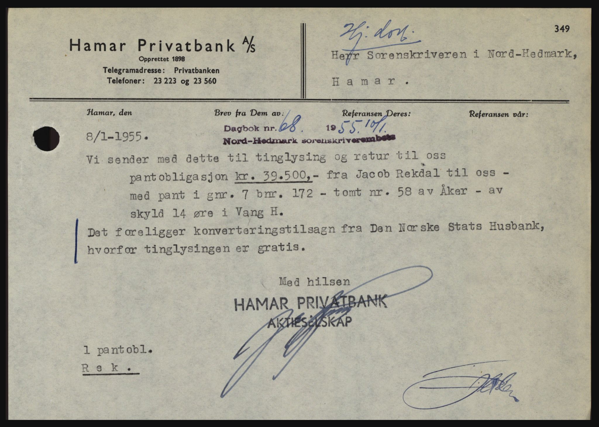 Nord-Hedmark sorenskriveri, SAH/TING-012/H/Hc/L0010: Pantebok nr. 10, 1955-1956, Dagboknr: 68/1955