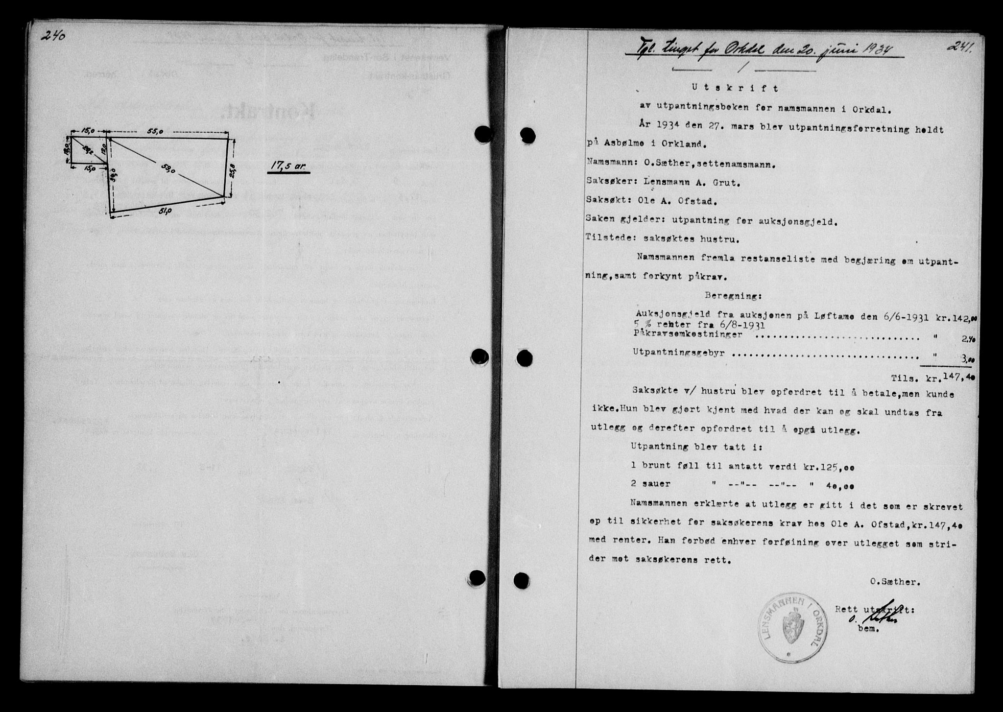 Orkdal sorenskriveri, SAT/A-4169/1/2/2C/L0047: Pantebok nr. 34, 1934-1934, Tingl.dato: 20.06.1934