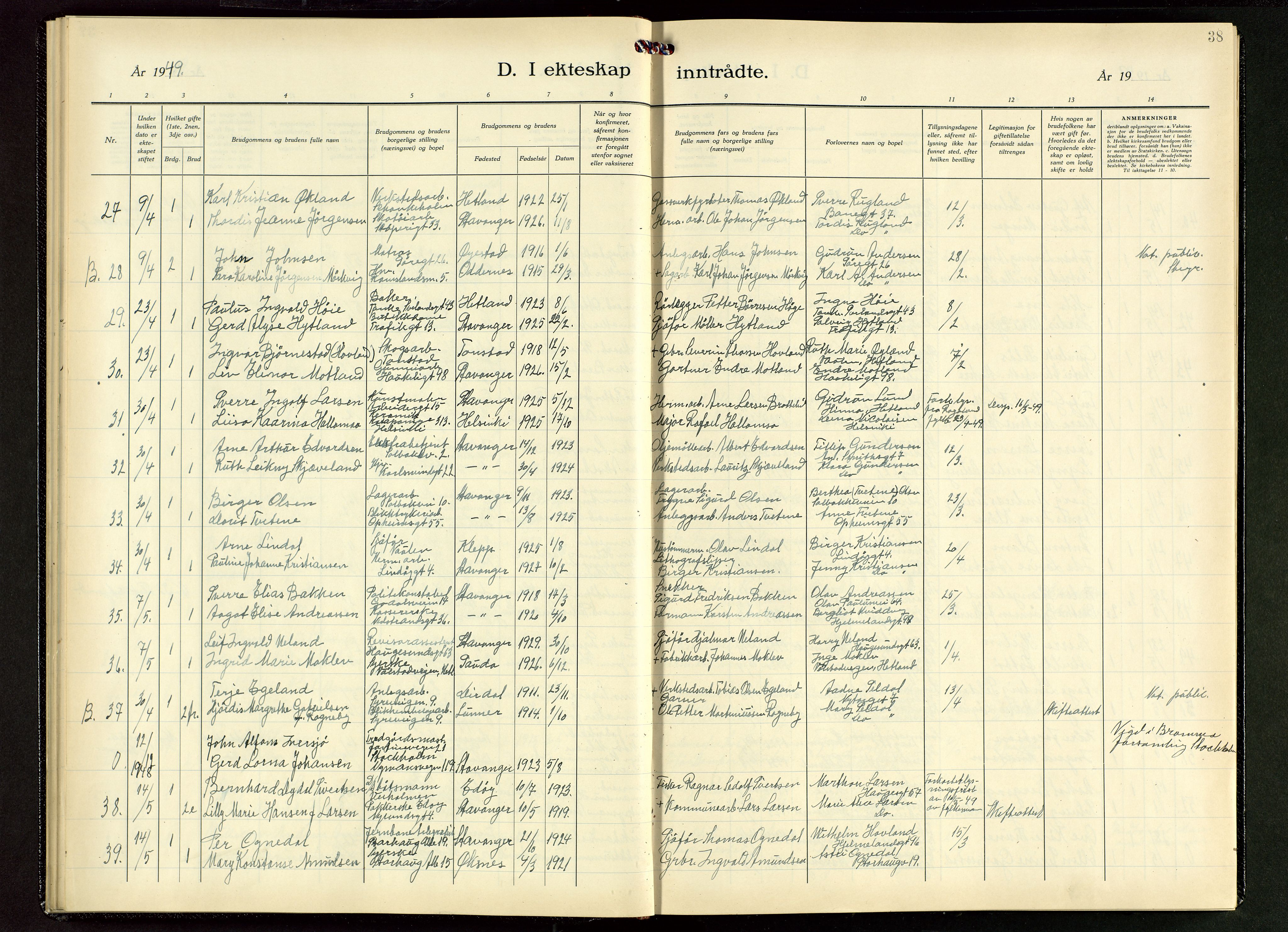 St. Johannes sokneprestkontor, AV/SAST-A-101814/001/30/30BB/L0011: Klokkerbok nr. B 11, 1946-1950, s. 38