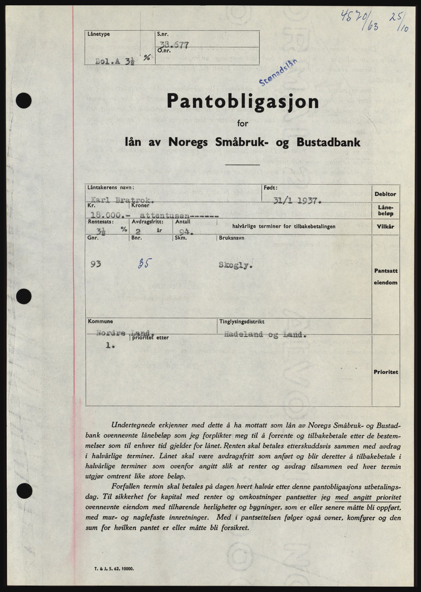 Hadeland og Land tingrett, SAH/TING-010/H/Hb/Hbc/L0053: Pantebok nr. B53, 1963-1964, Dagboknr: 4570/1963