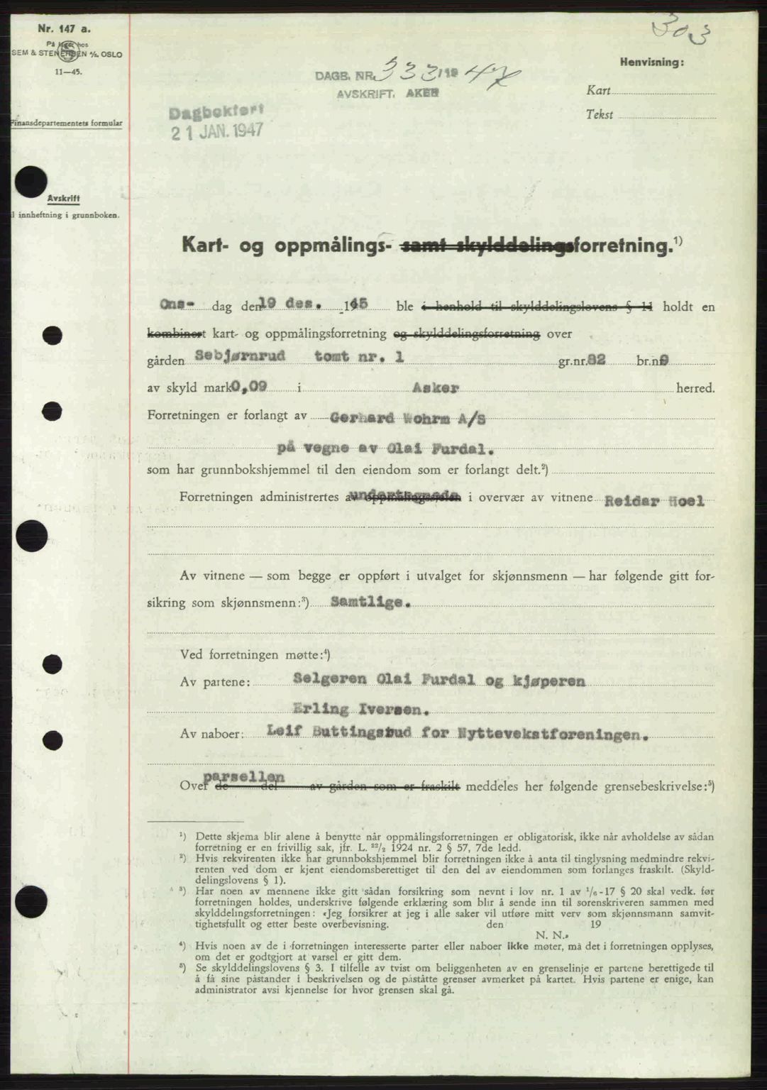 Aker herredsskriveri, AV/SAO-A-10896/G/Gb/Gbb/Gbbb/L0036: Pantebok nr. A82, 1946-1947, Dagboknr: 333/1947