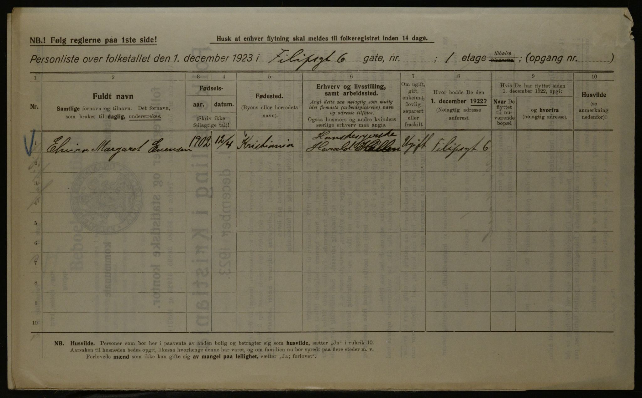 OBA, Kommunal folketelling 1.12.1923 for Kristiania, 1923, s. 27351