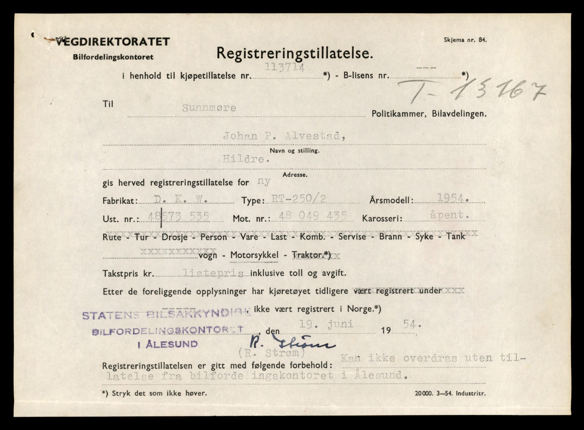 Møre og Romsdal vegkontor - Ålesund trafikkstasjon, AV/SAT-A-4099/F/Fe/L0037: Registreringskort for kjøretøy T 13031 - T 13179, 1927-1998, s. 2638