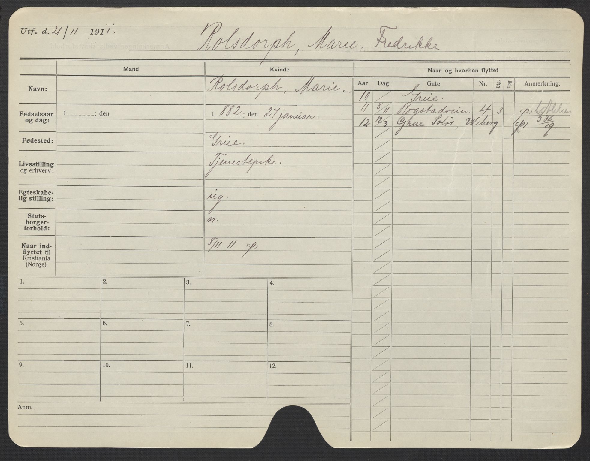 Oslo folkeregister, Registerkort, AV/SAO-A-11715/F/Fa/Fac/L0023: Kvinner, 1906-1914, s. 251a