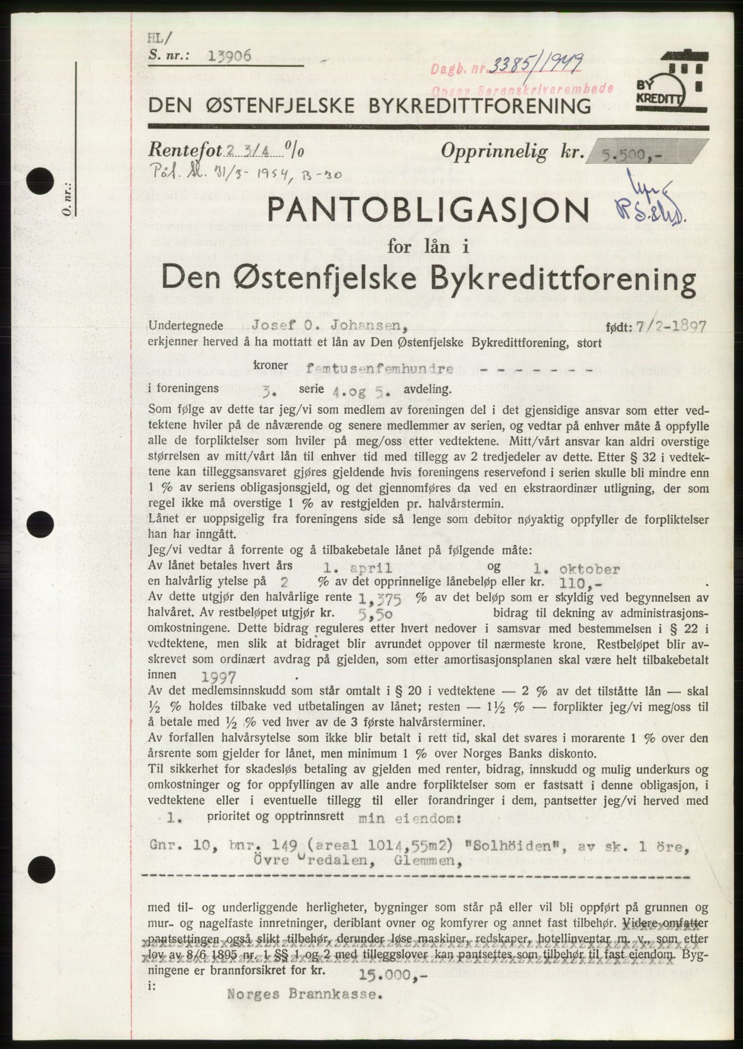 Onsøy sorenskriveri, SAO/A-10474/G/Ga/Gac/L0009: Pantebok nr. B 13-9, 1949-1950, Dagboknr: 3385/1949