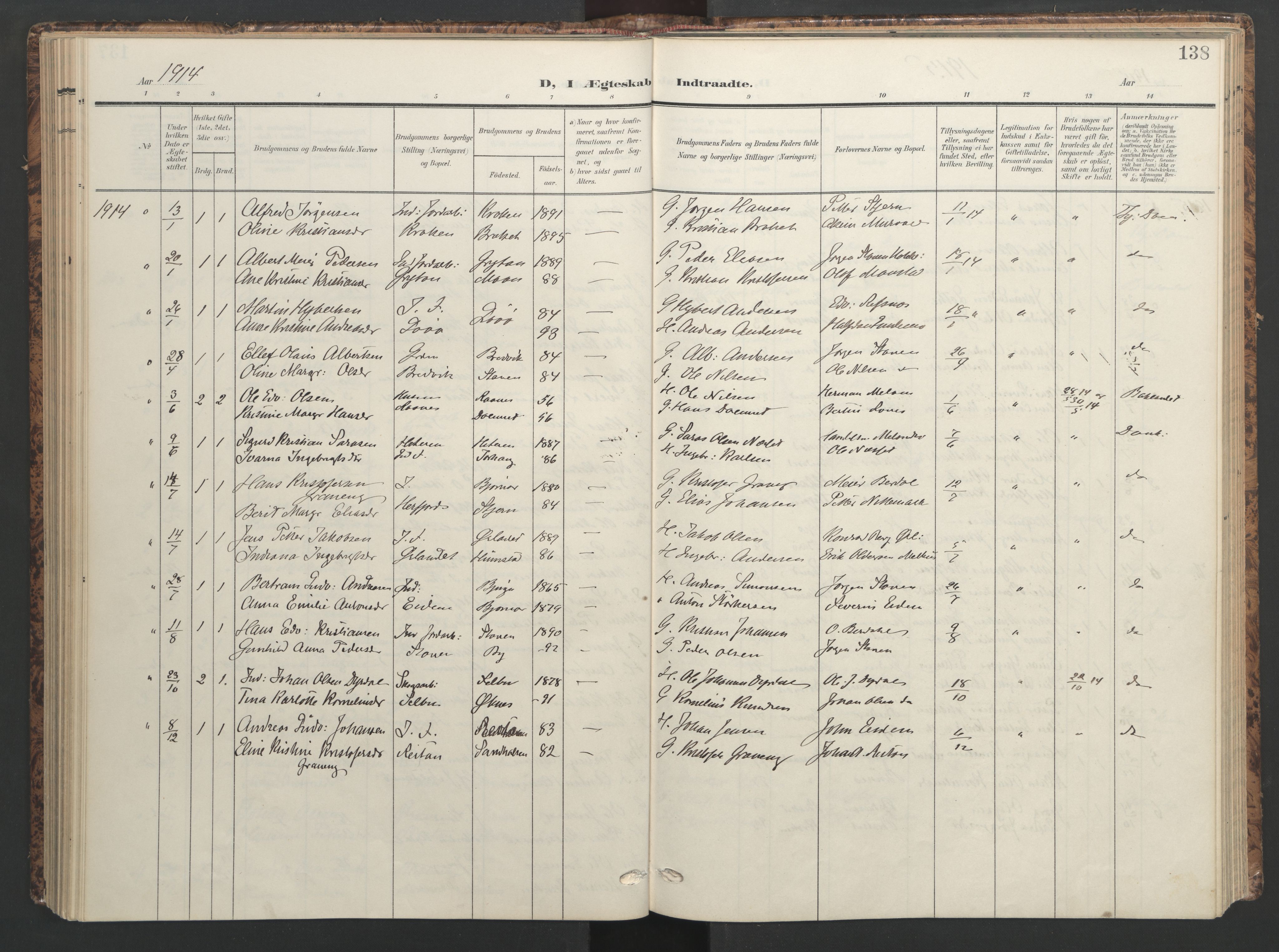 Ministerialprotokoller, klokkerbøker og fødselsregistre - Sør-Trøndelag, SAT/A-1456/655/L0682: Ministerialbok nr. 655A11, 1908-1922, s. 138