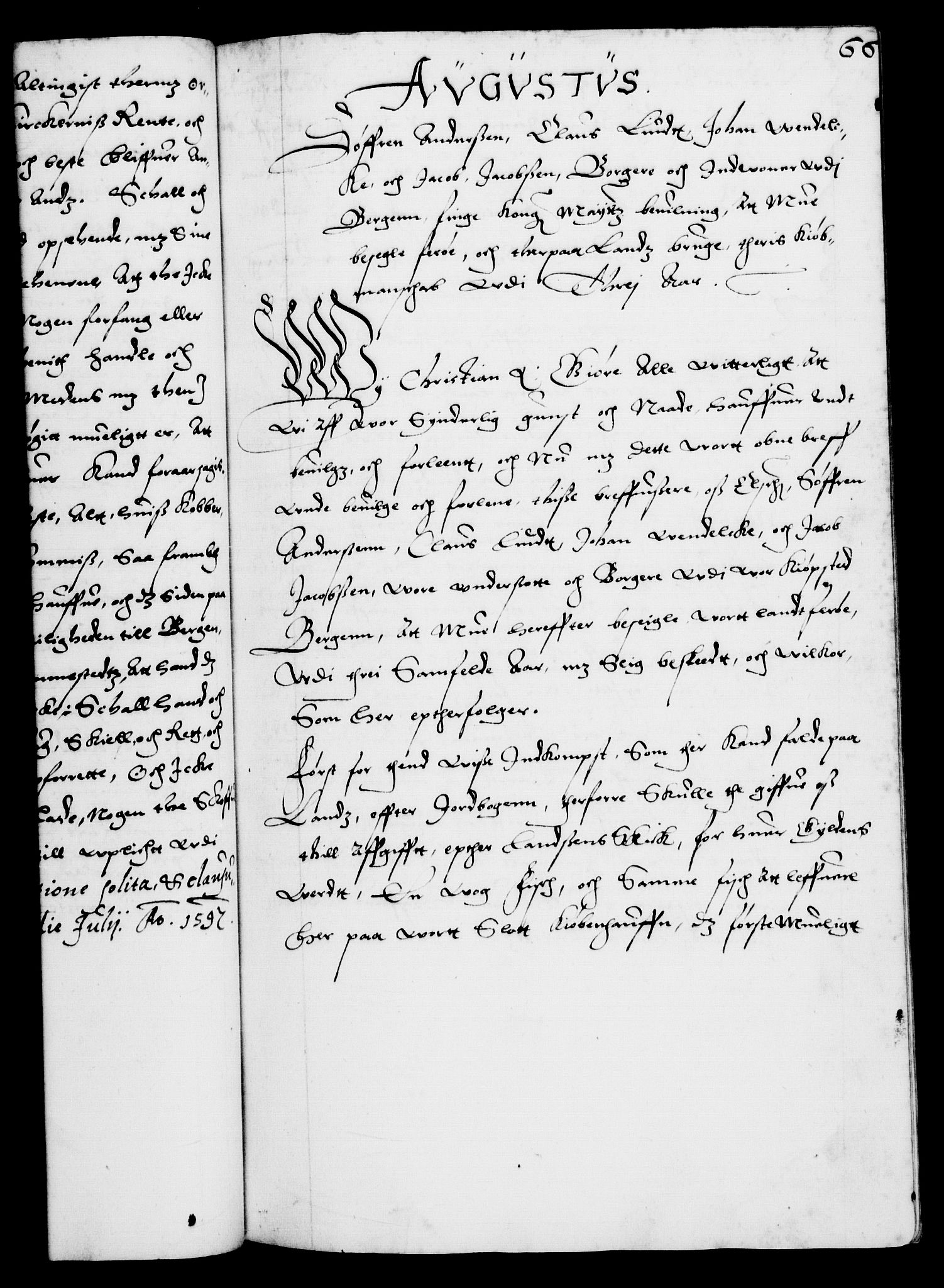 Danske Kanselli 1572-1799, RA/EA-3023/F/Fc/Fca/Fcaa/L0003: Norske registre (mikrofilm), 1596-1616, s. 66a