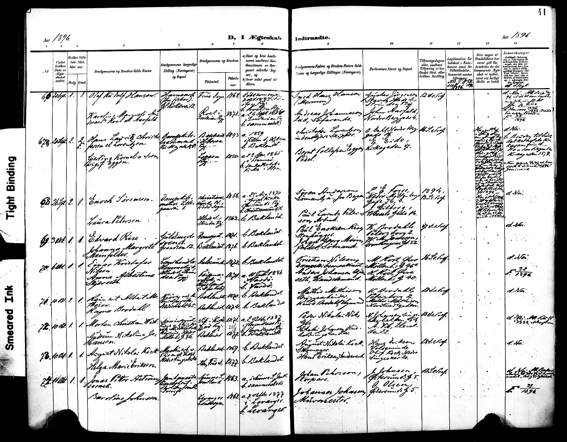 Ministerialprotokoller, klokkerbøker og fødselsregistre - Sør-Trøndelag, SAT/A-1456/604/L0198: Ministerialbok nr. 604A19, 1893-1900, s. 41