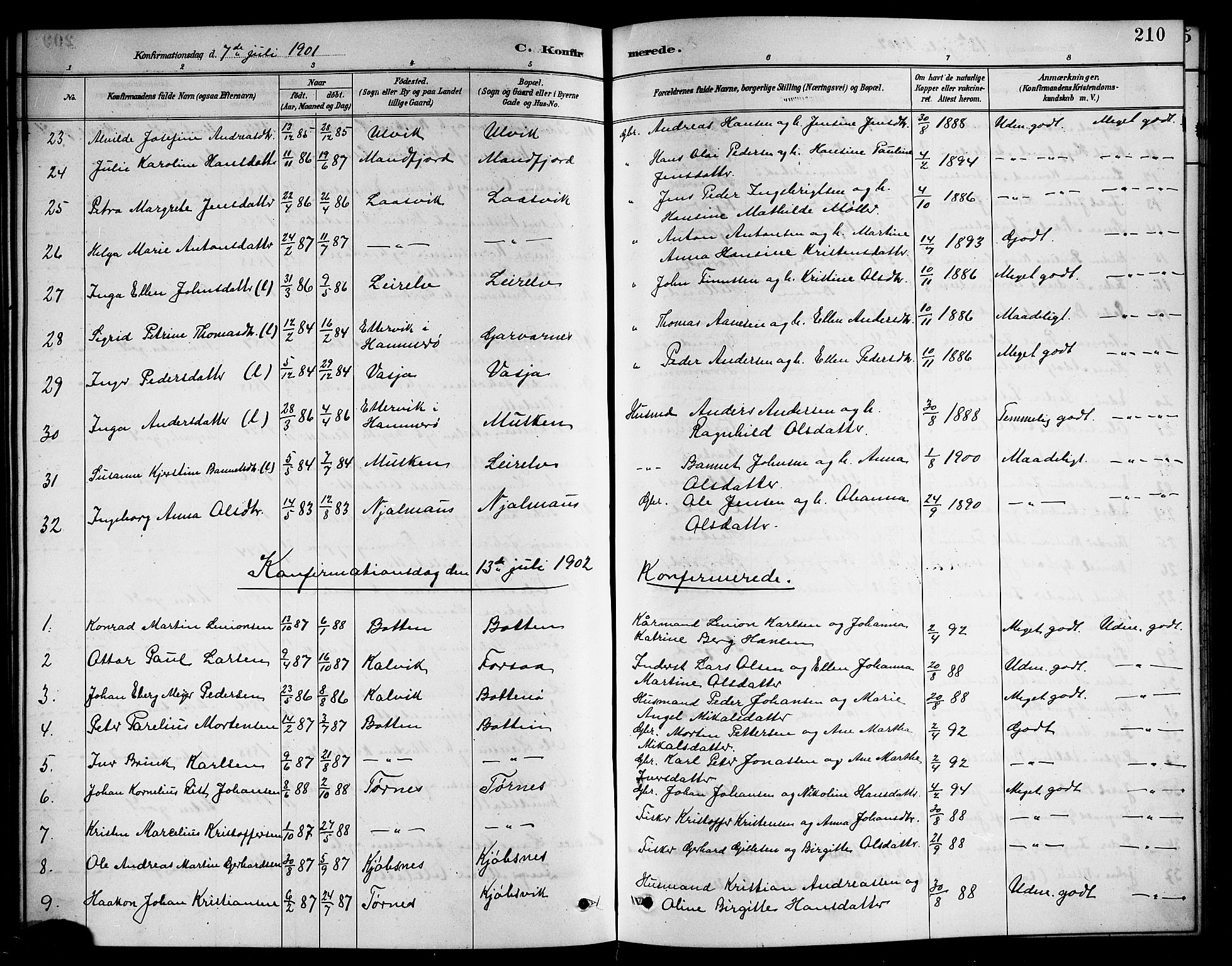 Ministerialprotokoller, klokkerbøker og fødselsregistre - Nordland, AV/SAT-A-1459/861/L0876: Klokkerbok nr. 861C02, 1887-1903, s. 210