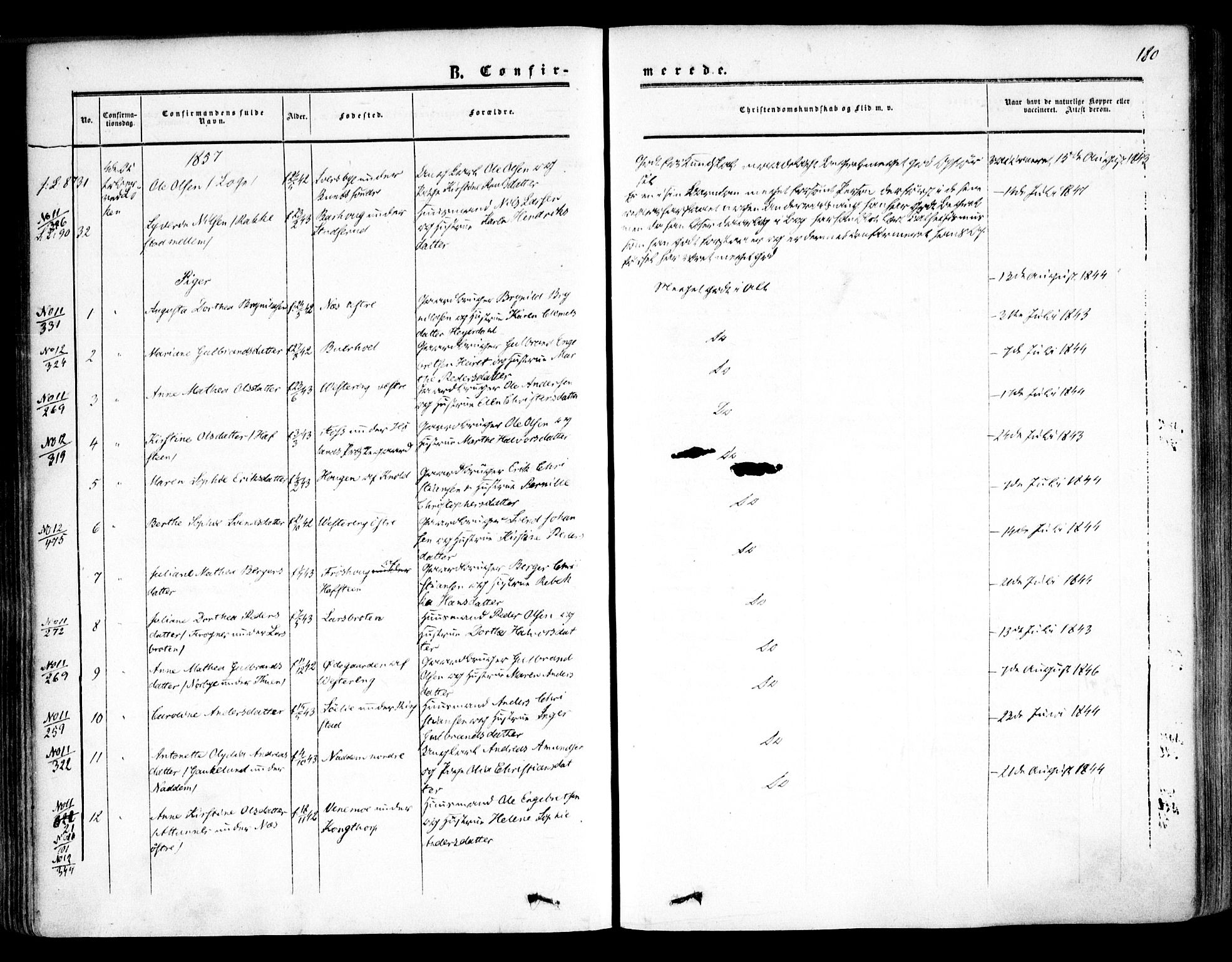 Høland prestekontor Kirkebøker, AV/SAO-A-10346a/F/Fa/L0010: Ministerialbok nr. I 10, 1854-1861, s. 180