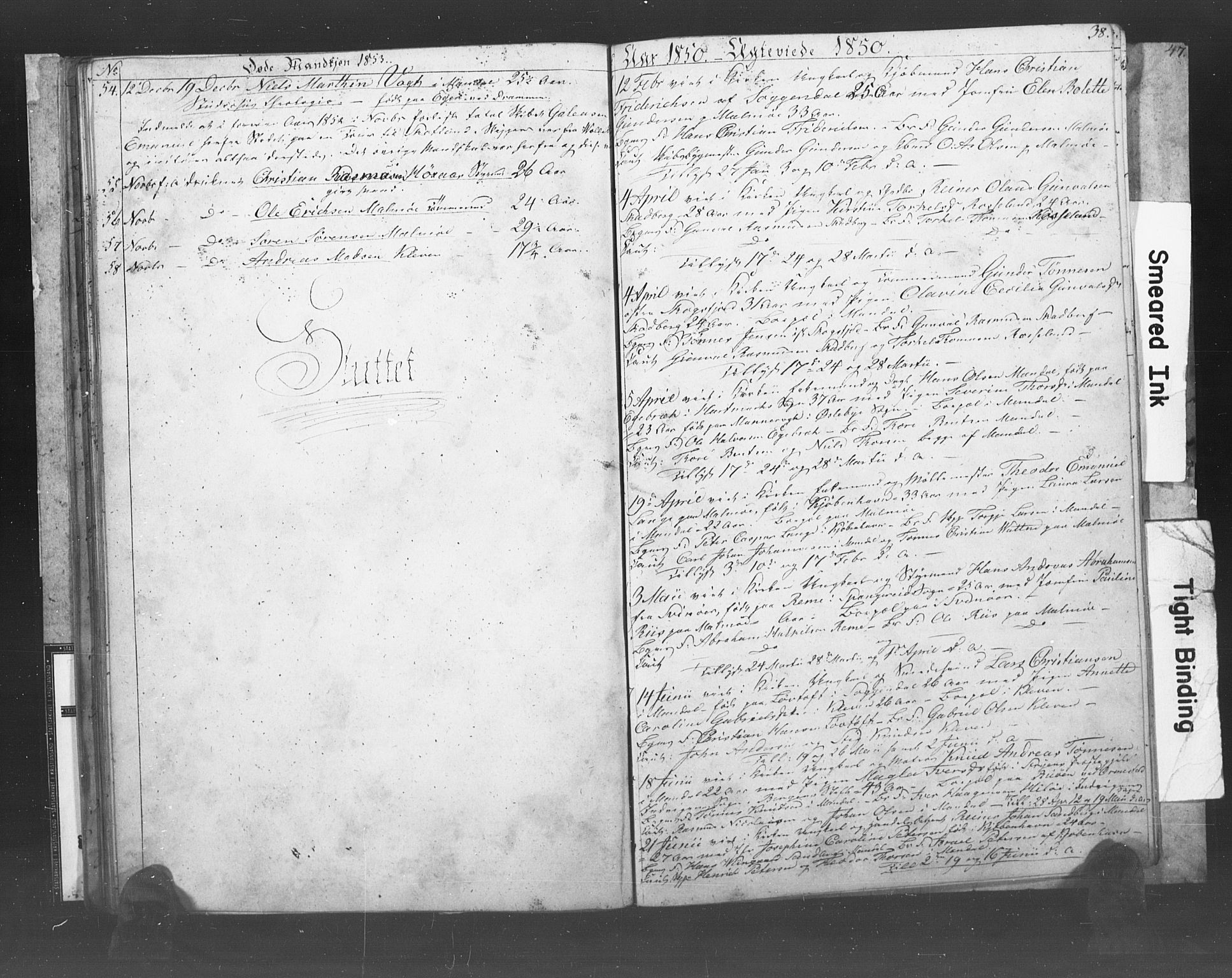 Mandal sokneprestkontor, AV/SAK-1111-0030/F/Fb/Fba/L0007: Klokkerbok nr. B 1G, 1850-1853, s. 38