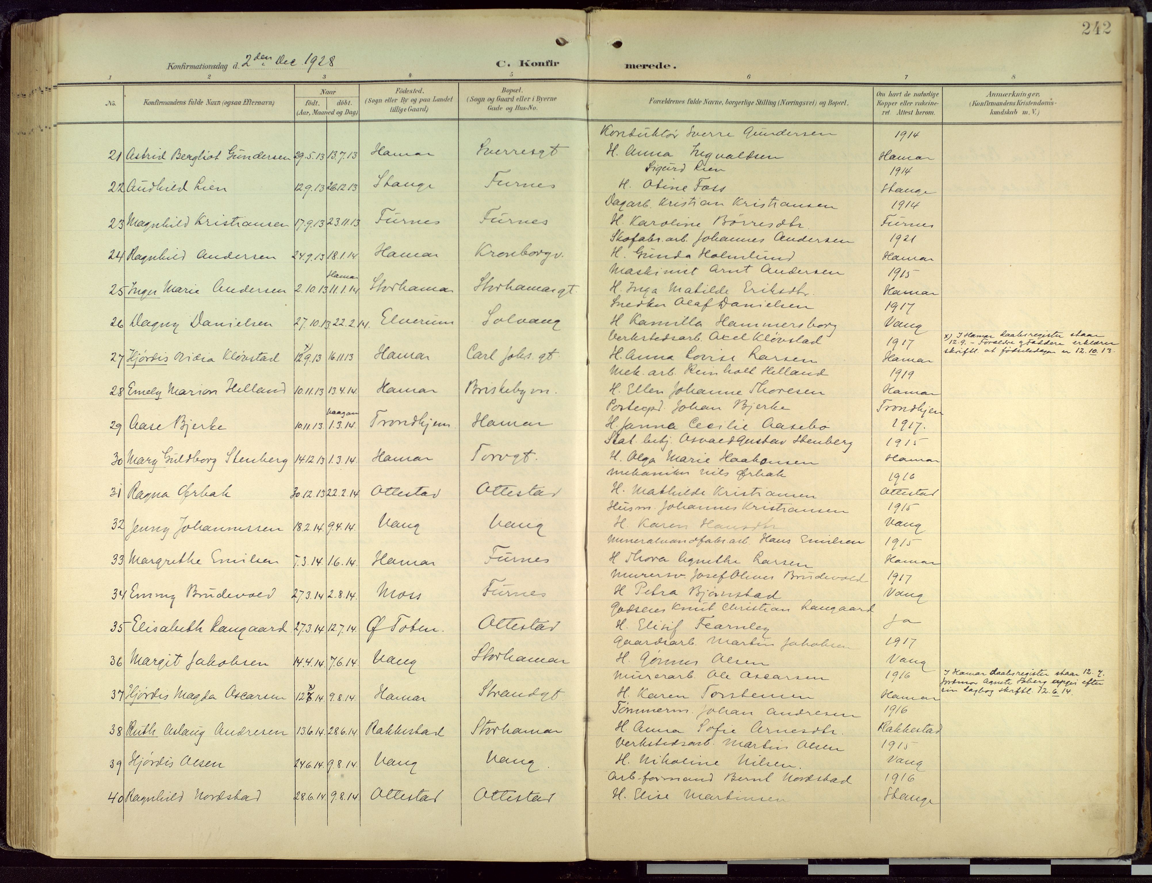 Hamar prestekontor, AV/SAH-DOMPH-002/H/Ha/Haa/L0004: Ministerialbok nr. 4, 1899-1973, s. 242