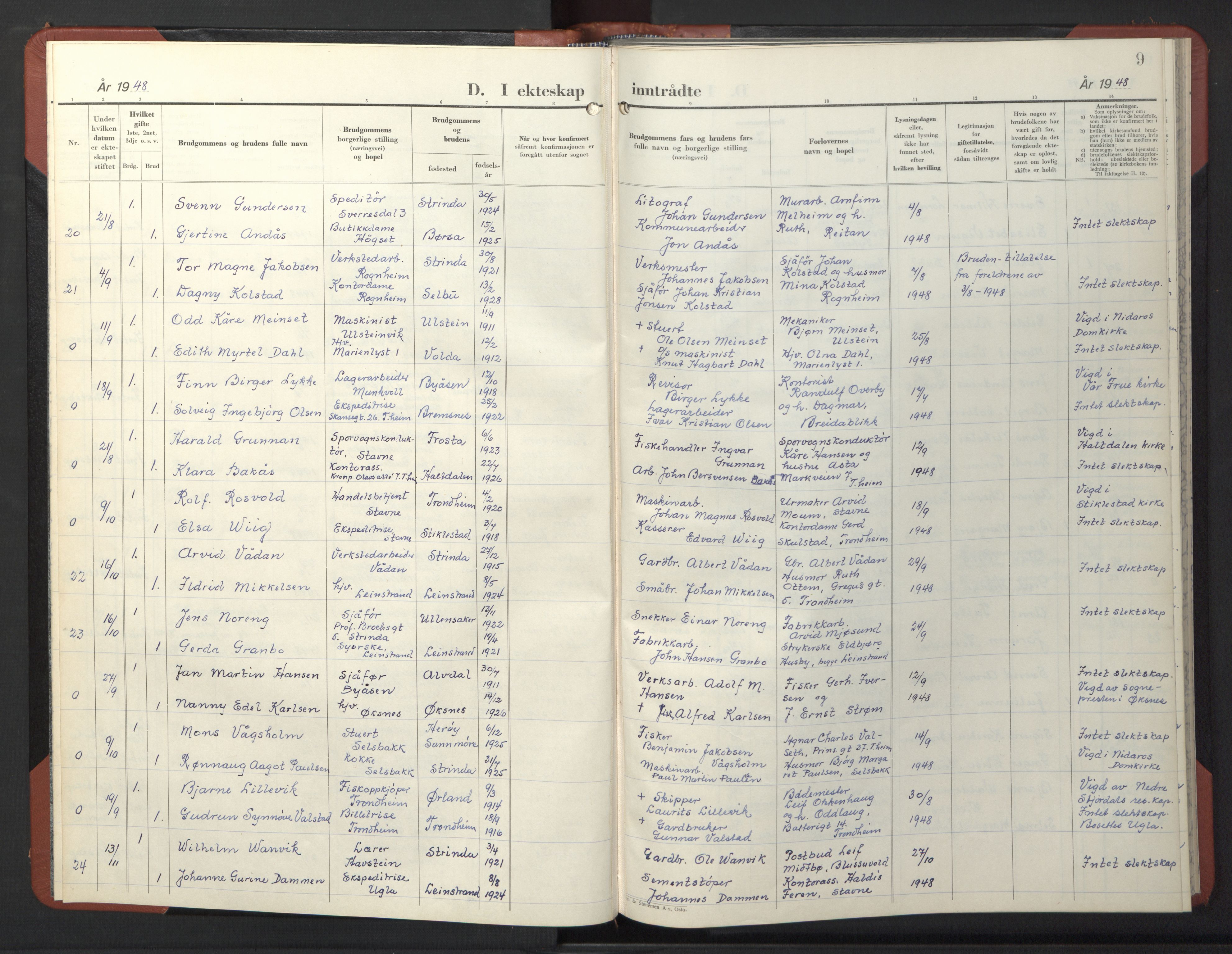 Ministerialprotokoller, klokkerbøker og fødselsregistre - Sør-Trøndelag, SAT/A-1456/611/L0359: Klokkerbok nr. 611C07, 1947-1950, s. 9