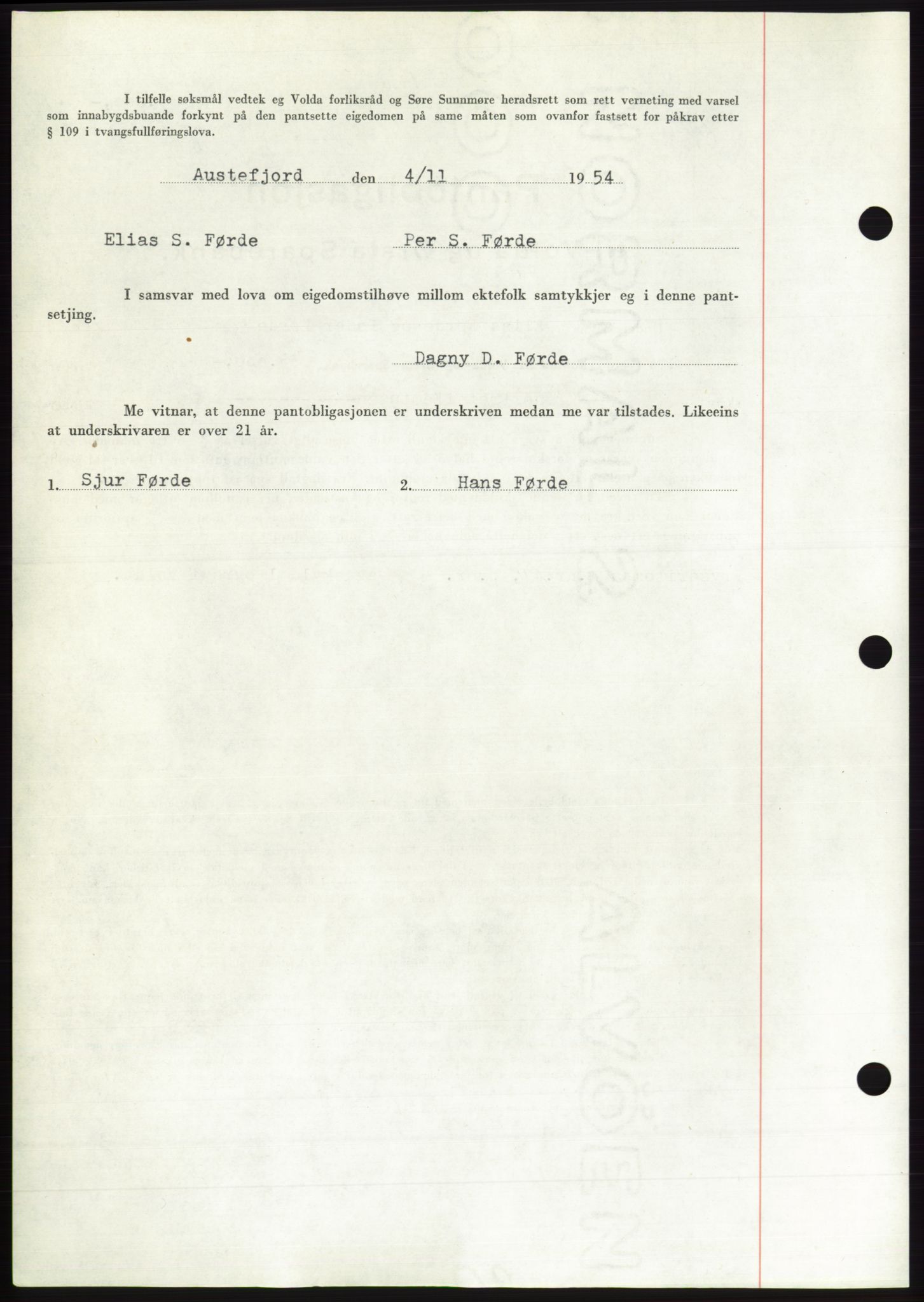 Søre Sunnmøre sorenskriveri, AV/SAT-A-4122/1/2/2C/L0126: Pantebok nr. 14B, 1954-1955, Dagboknr: 2913/1954
