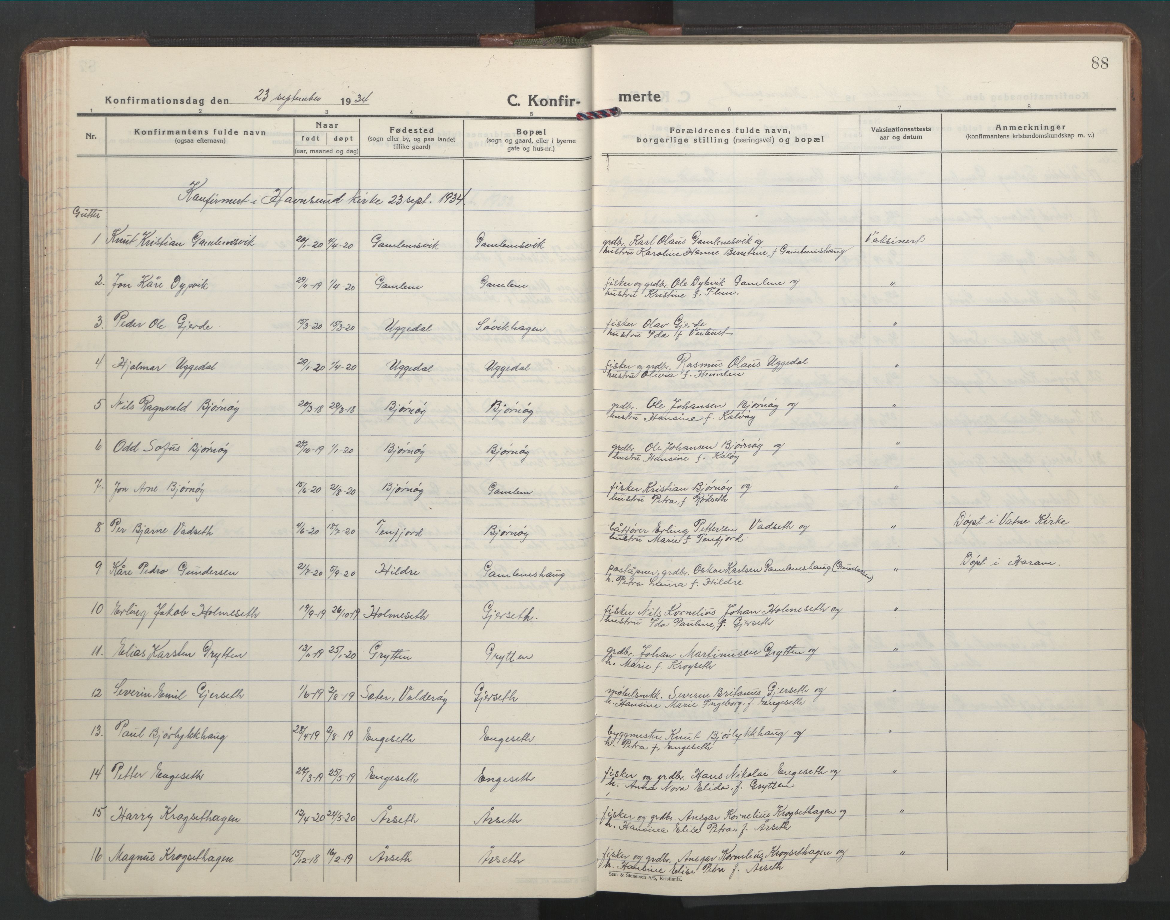Ministerialprotokoller, klokkerbøker og fødselsregistre - Møre og Romsdal, AV/SAT-A-1454/528/L0435: Klokkerbok nr. 528C16, 1923-1957, s. 88