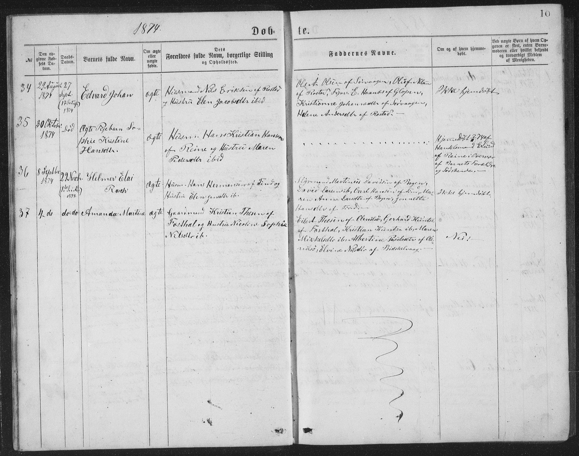 Ministerialprotokoller, klokkerbøker og fødselsregistre - Nordland, AV/SAT-A-1459/886/L1225: Klokkerbok nr. 886C02, 1874-1896, s. 10