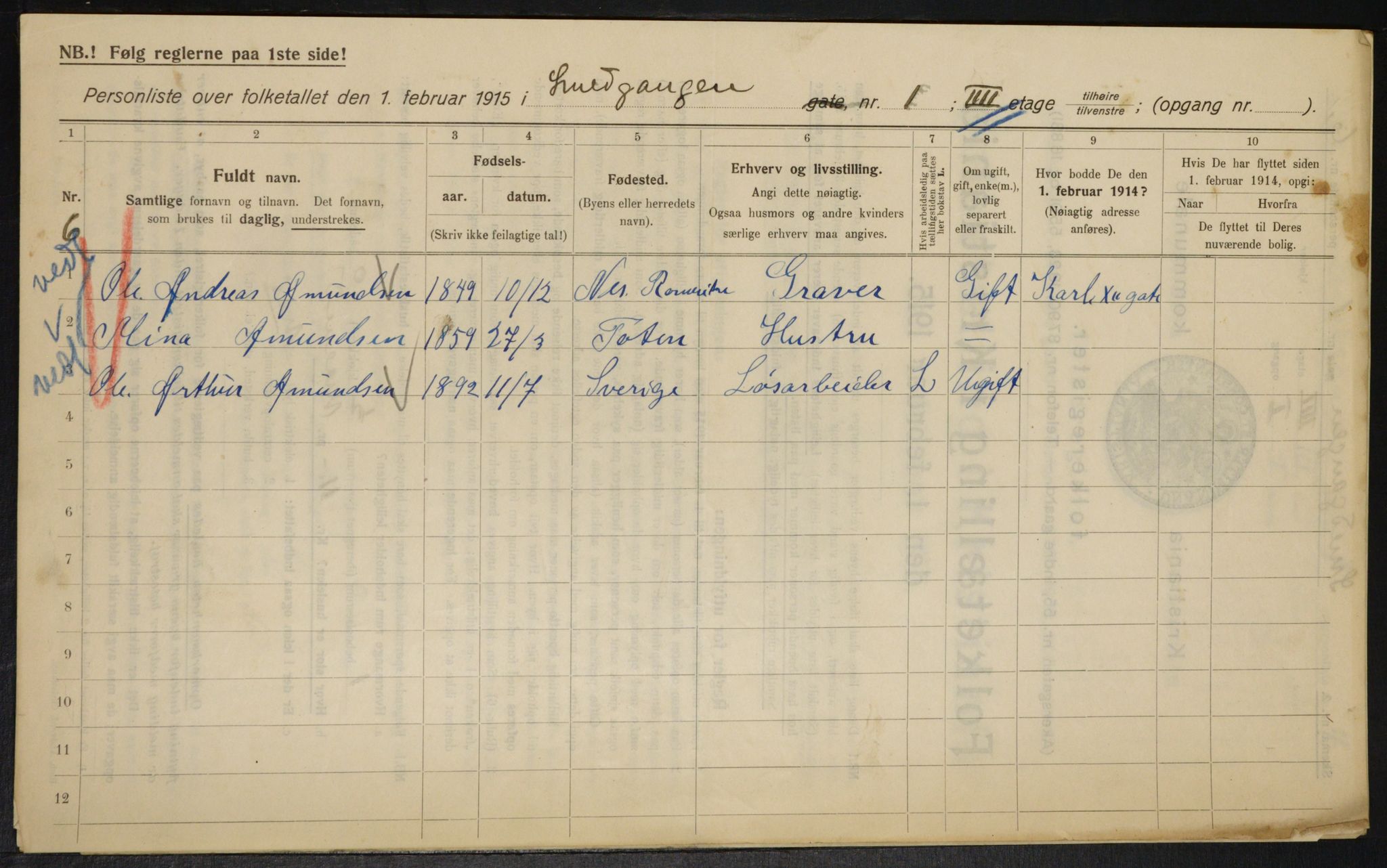 OBA, Kommunal folketelling 1.2.1915 for Kristiania, 1915, s. 96974