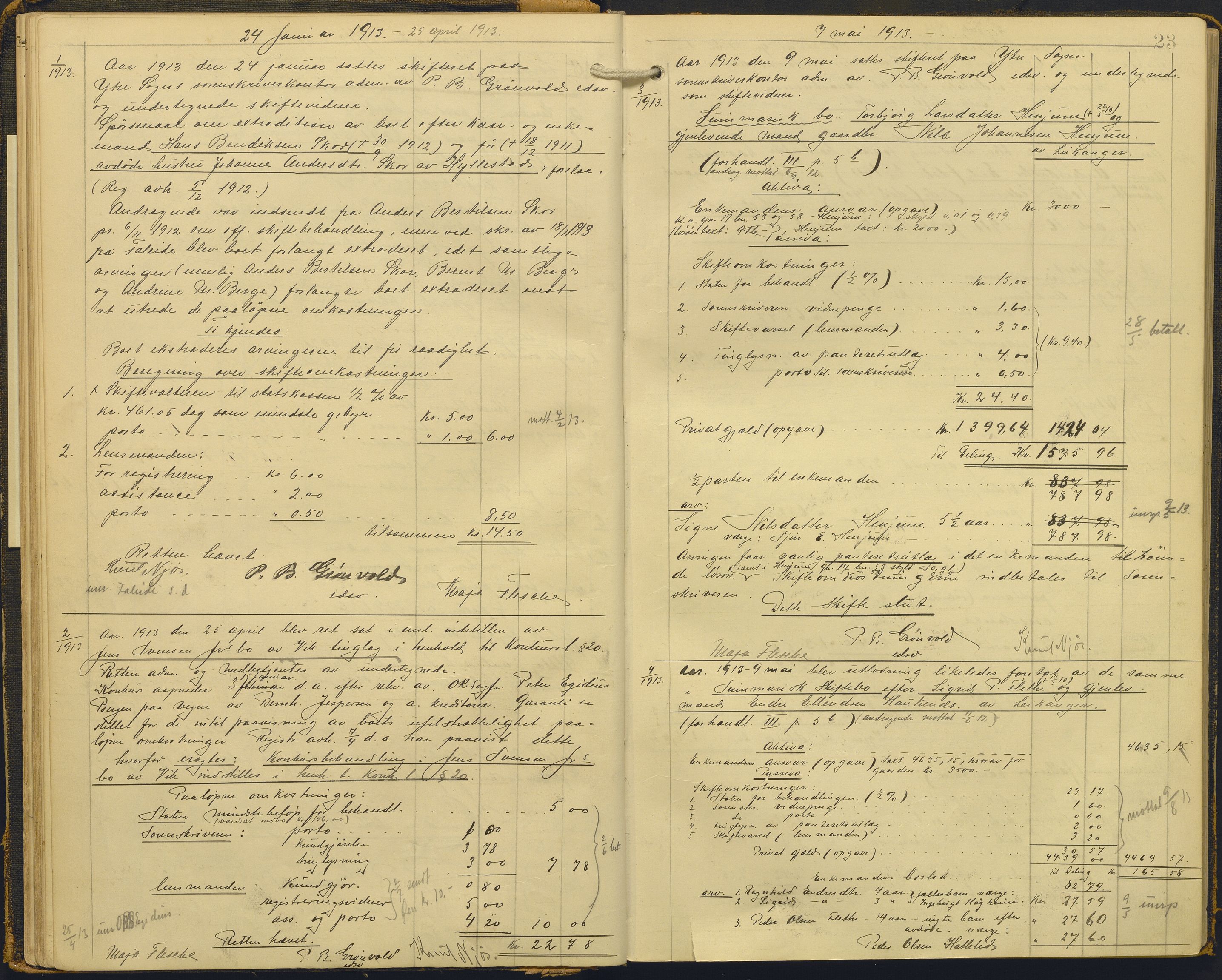 Ytre Sogn tingrett, AV/SAB-A-2601/1/H/Hc/L0006: Skifteutlodningsprotokoll, 1911-1919, s. 22b-23a