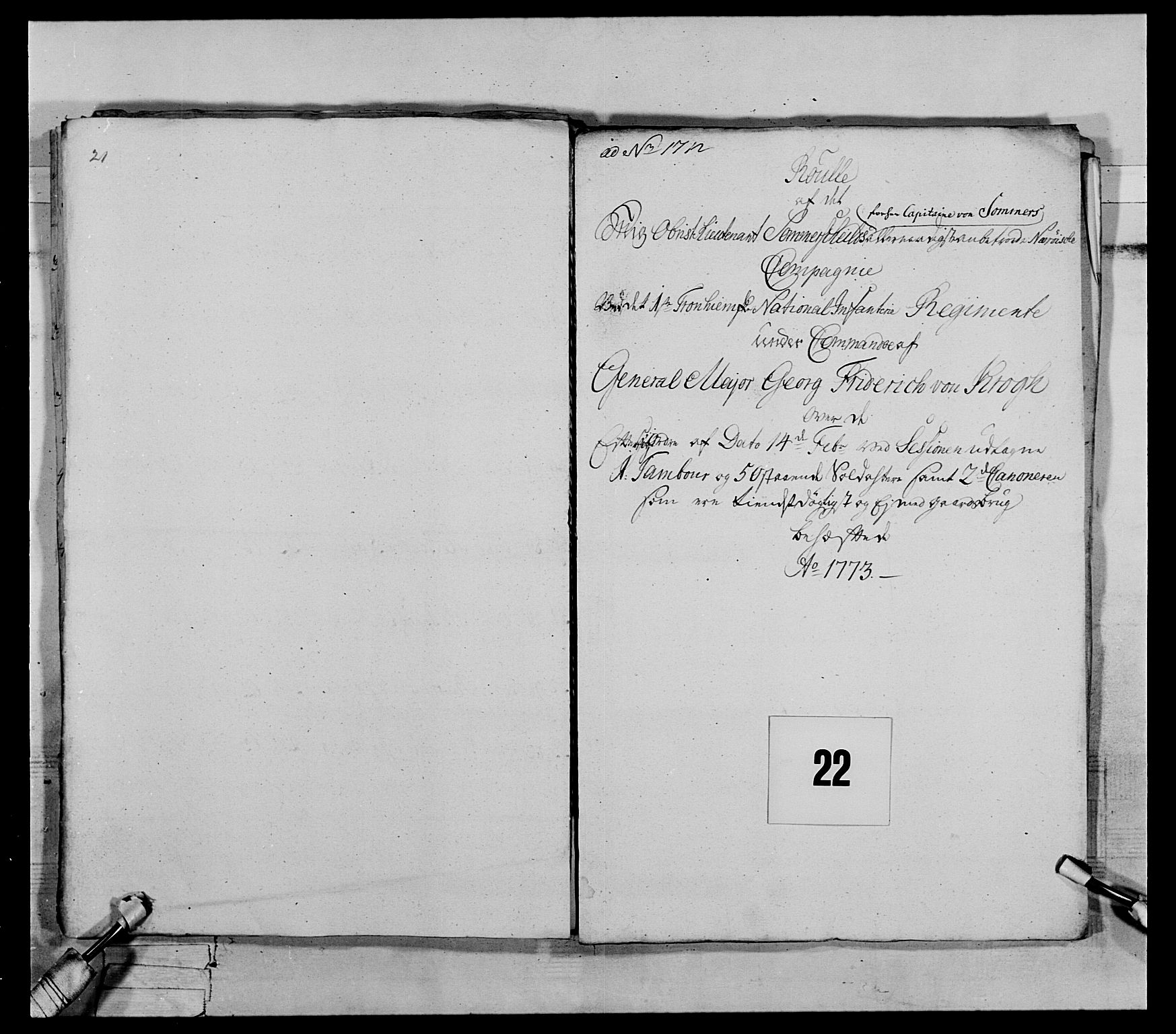 Generalitets- og kommissariatskollegiet, Det kongelige norske kommissariatskollegium, RA/EA-5420/E/Eh/L0072: 1. Trondheimske nasjonale infanteriregiment, 1773, s. 95