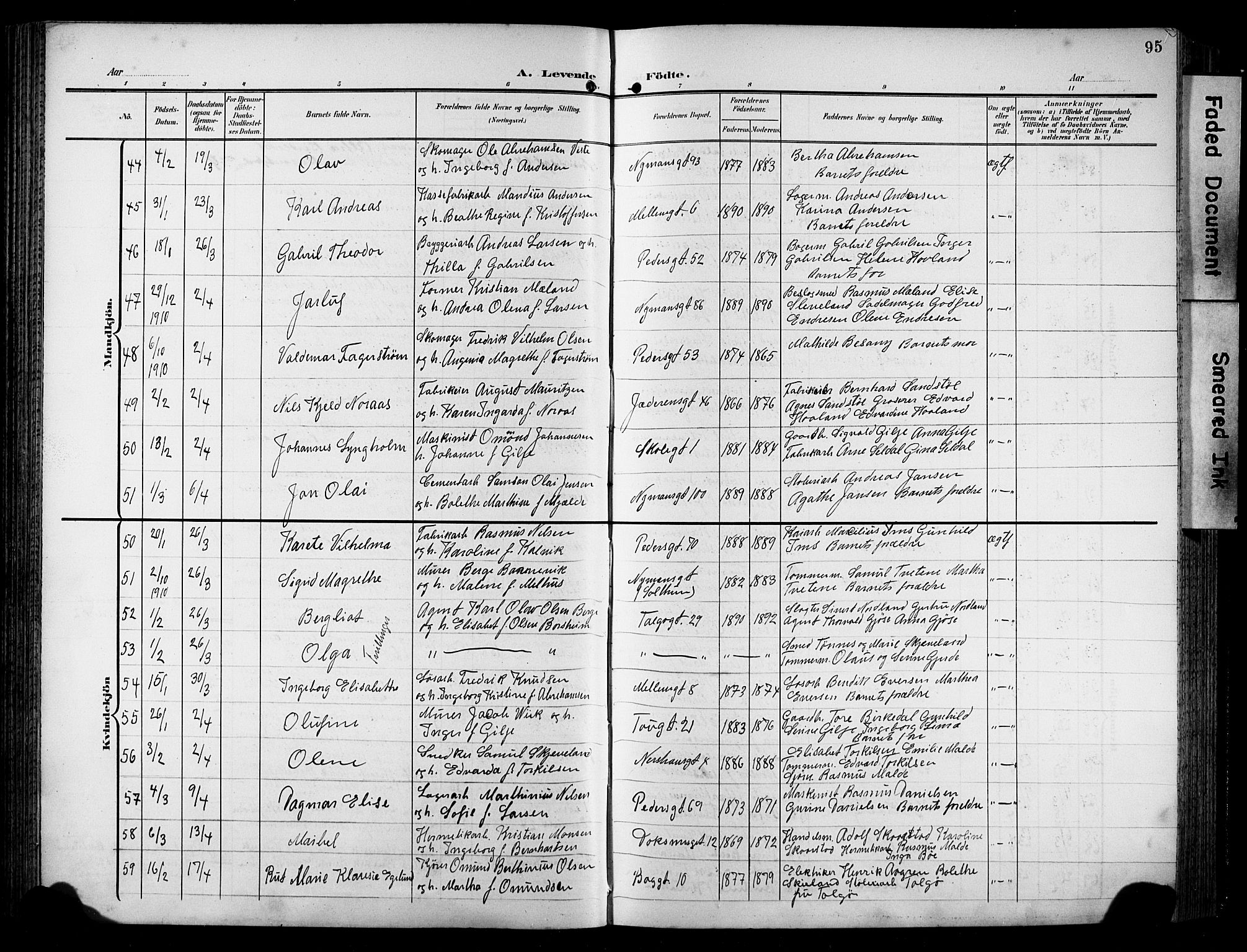 St. Johannes sokneprestkontor, AV/SAST-A-101814/001/30/30BB/L0006: Klokkerbok nr. B 6, 1907-1917, s. 95