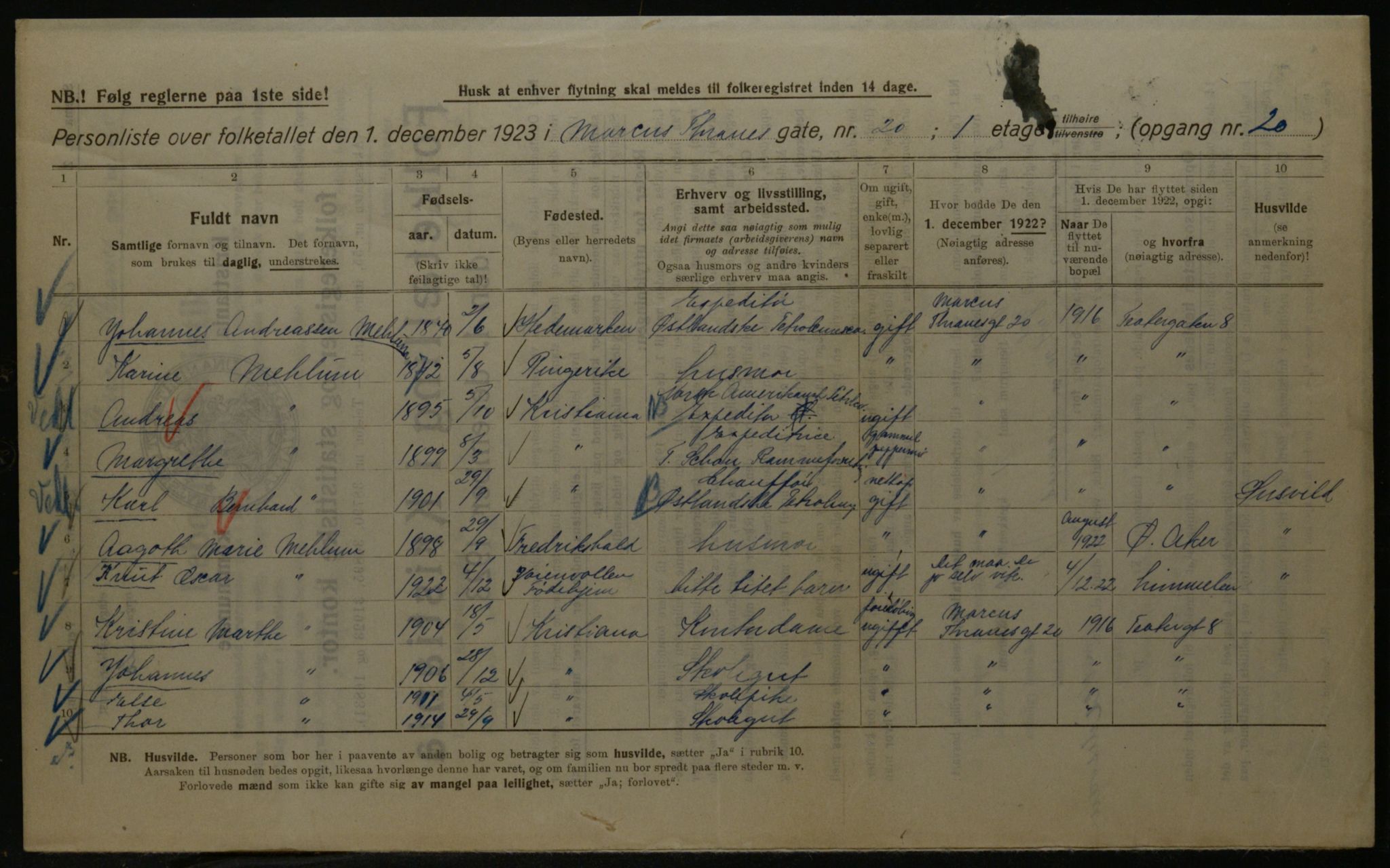 OBA, Kommunal folketelling 1.12.1923 for Kristiania, 1923, s. 67222