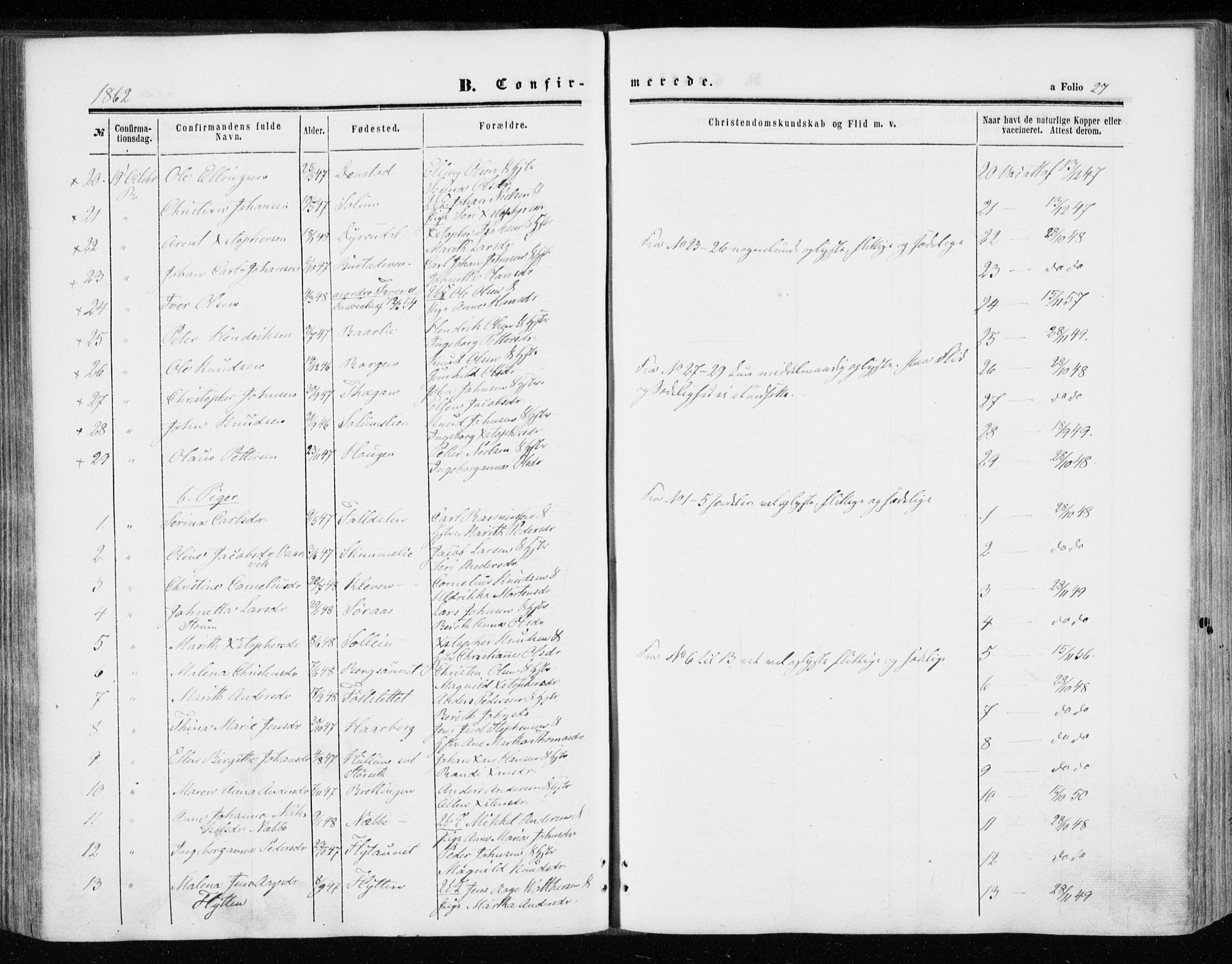 Ministerialprotokoller, klokkerbøker og fødselsregistre - Sør-Trøndelag, SAT/A-1456/646/L0612: Ministerialbok nr. 646A10, 1858-1869, s. 27