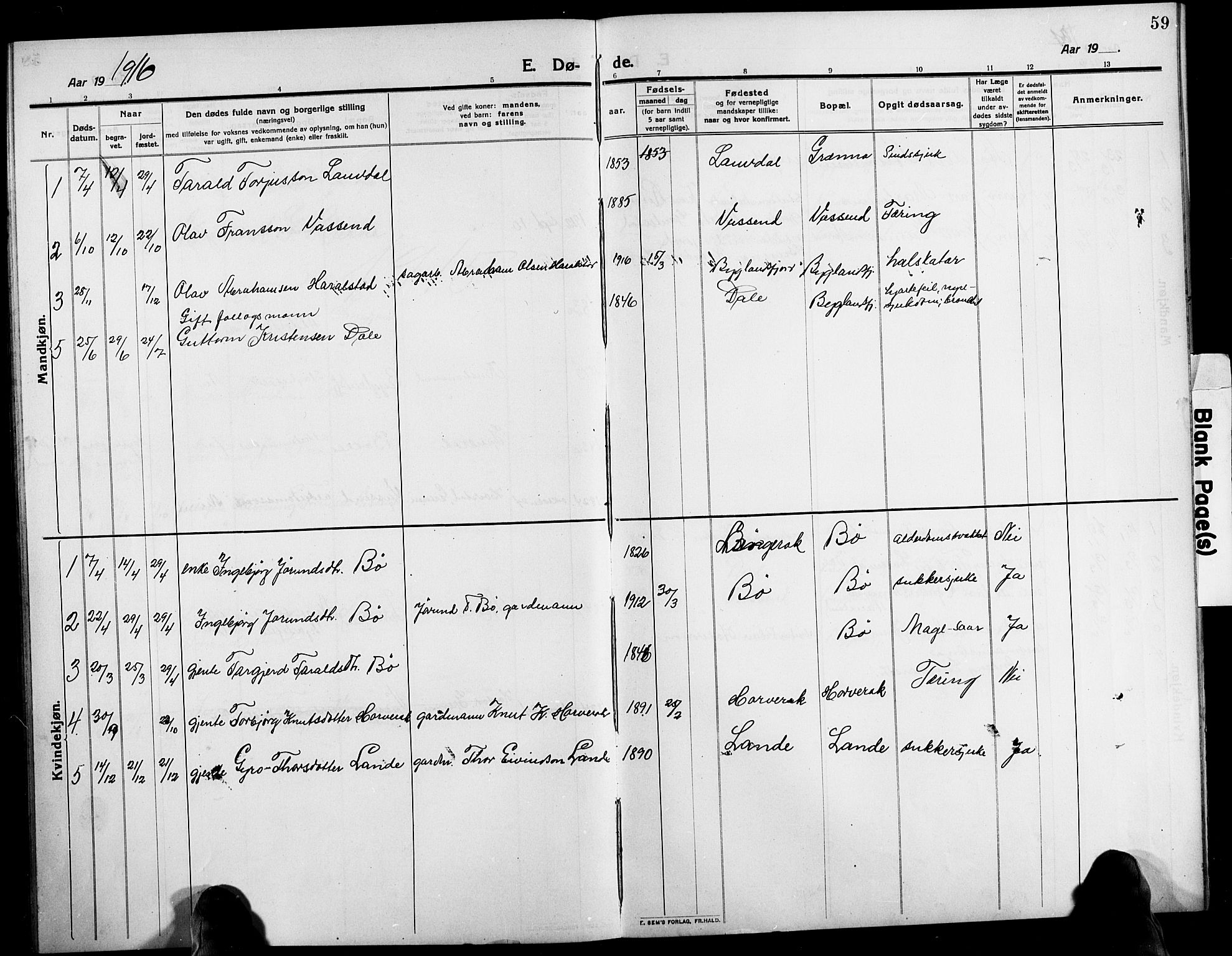 Bygland sokneprestkontor, AV/SAK-1111-0006/F/Fb/Fbd/L0003: Klokkerbok nr. B 3, 1910-1926, s. 59