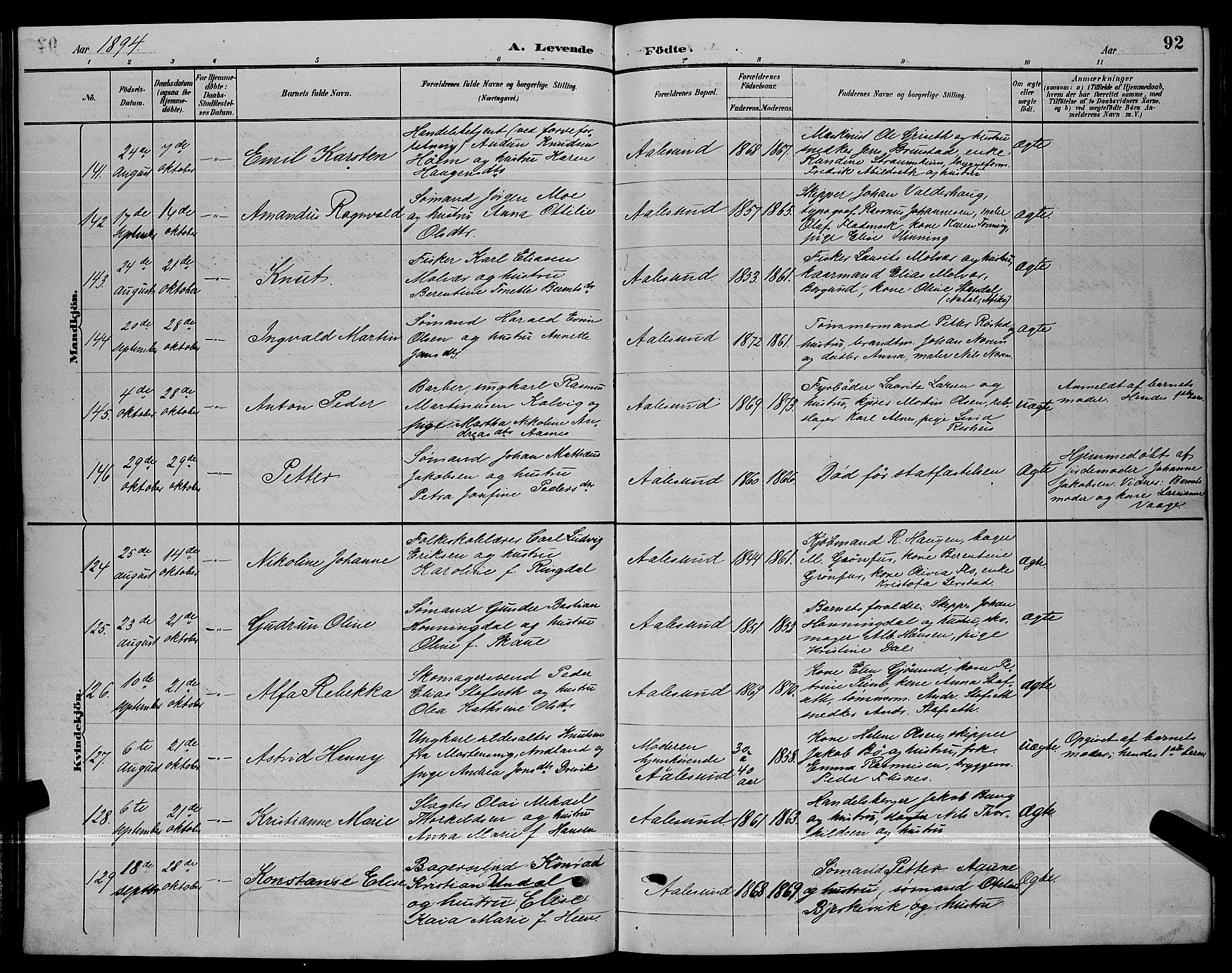 Ministerialprotokoller, klokkerbøker og fødselsregistre - Møre og Romsdal, AV/SAT-A-1454/529/L0467: Klokkerbok nr. 529C04, 1889-1897, s. 92