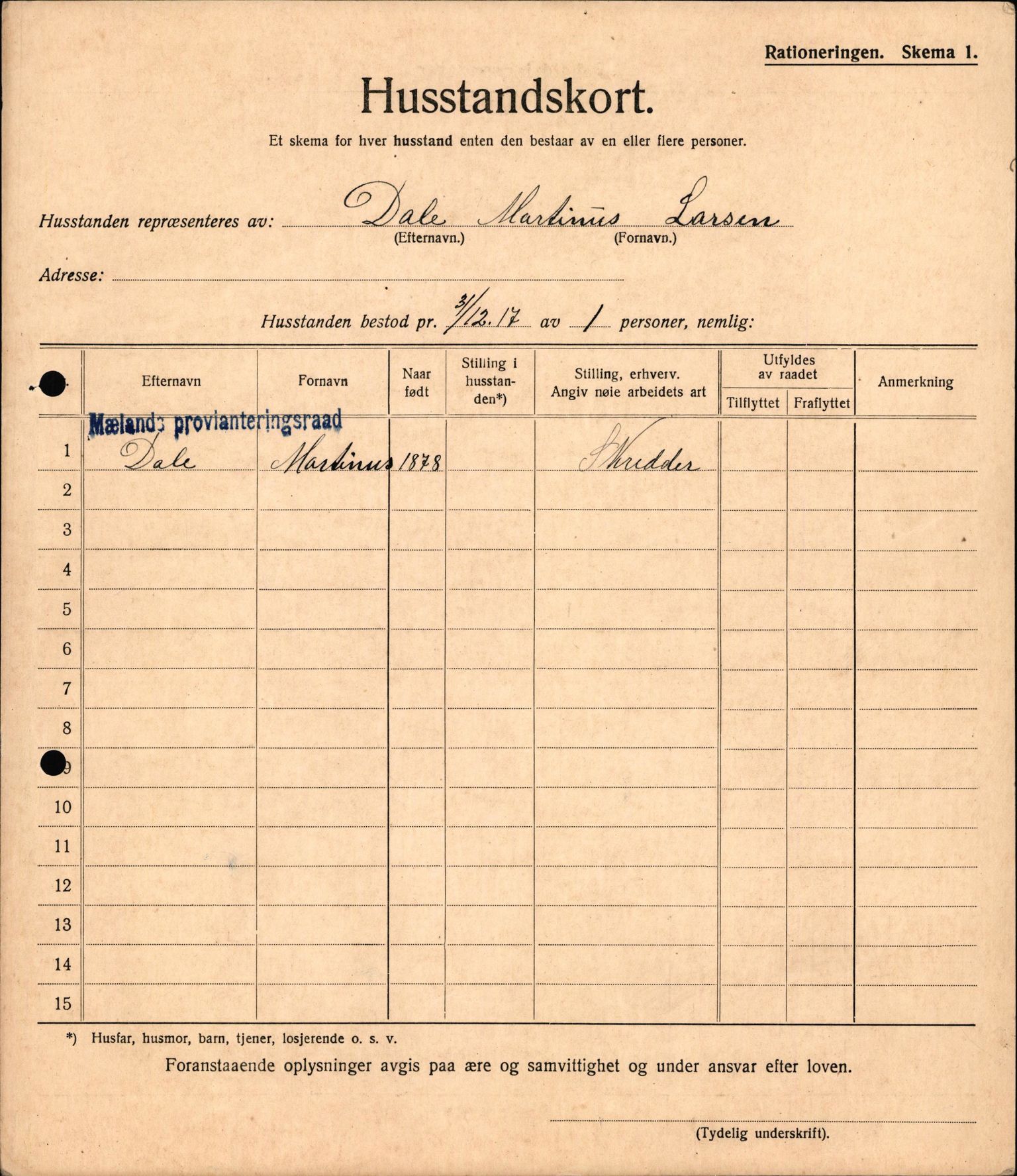 IKAH, Meland kommune, Provianteringsrådet, Husstander per 01.11.1917, 1917-1918, s. 162