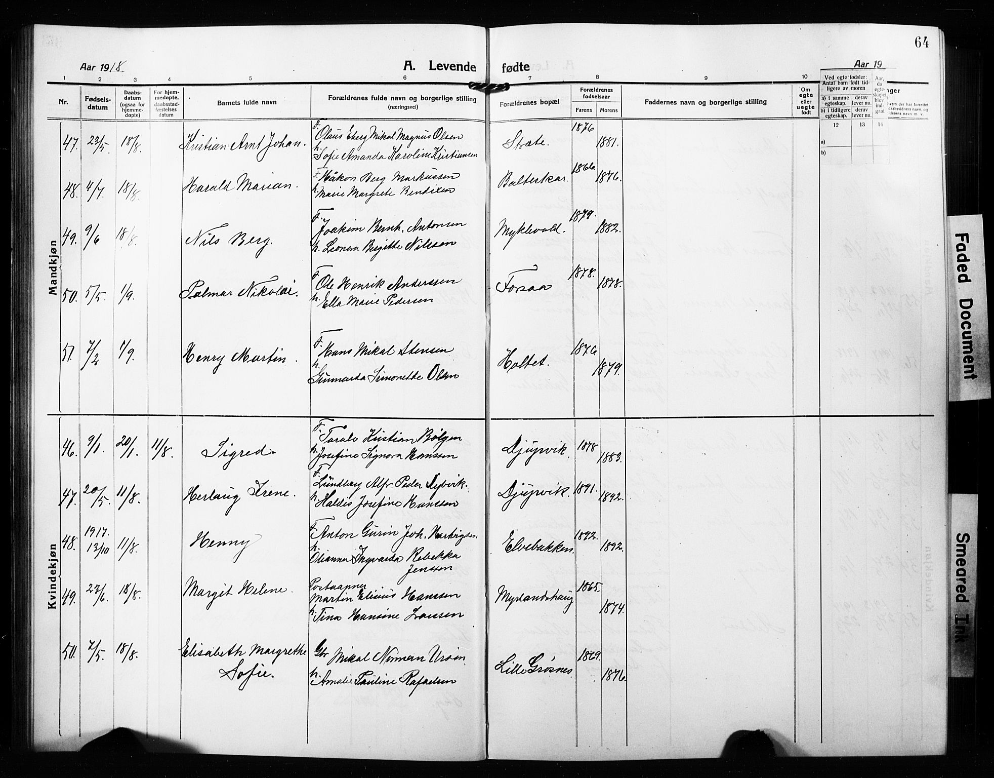 Ibestad sokneprestembete, AV/SATØ-S-0077/H/Ha/Hab/L0010klokker: Klokkerbok nr. 10, 1915-1929, s. 64