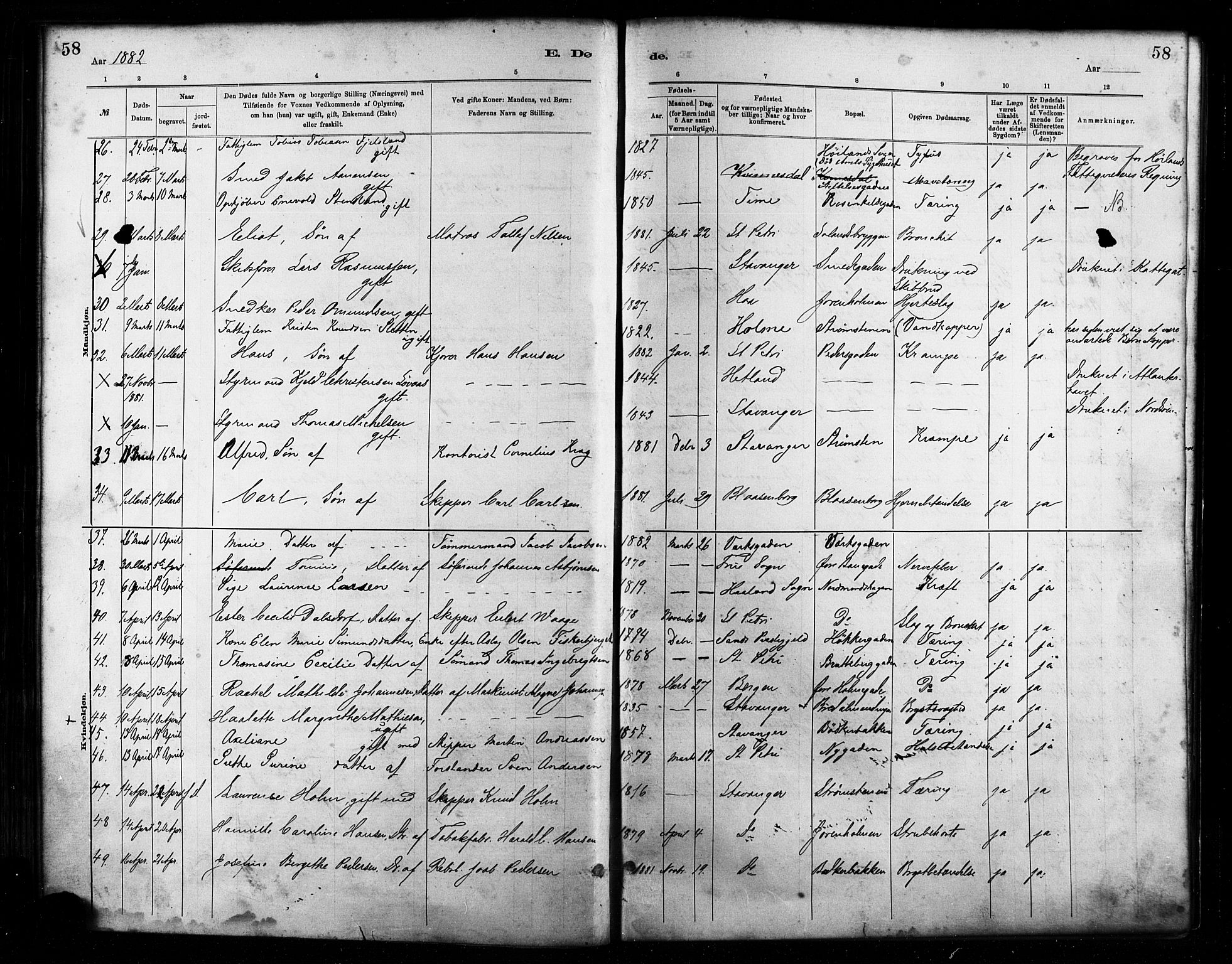 St. Petri sokneprestkontor, AV/SAST-A-101813/001/30/30BA/L0017: Ministerialbok nr. A 17, 1879-1895, s. 58