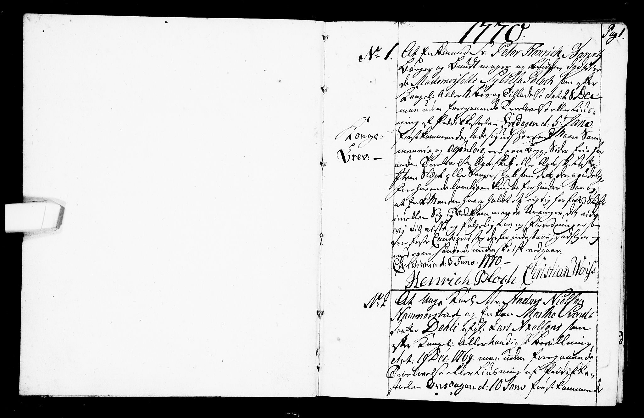 Oslo domkirke Kirkebøker, SAO/A-10752/L/La/L0009: Forlovererklæringer nr. 9, 1770-1784, s. 1