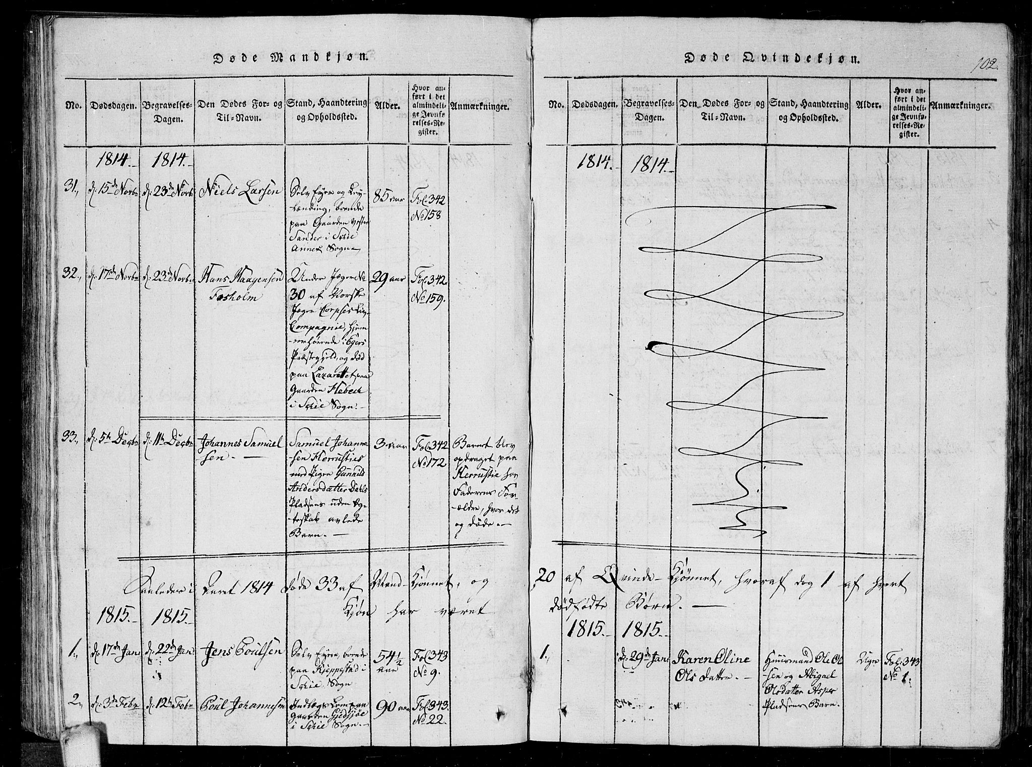 Kråkstad prestekontor Kirkebøker, SAO/A-10125a/G/Ga/L0001: Klokkerbok nr. I 1, 1813-1824, s. 102