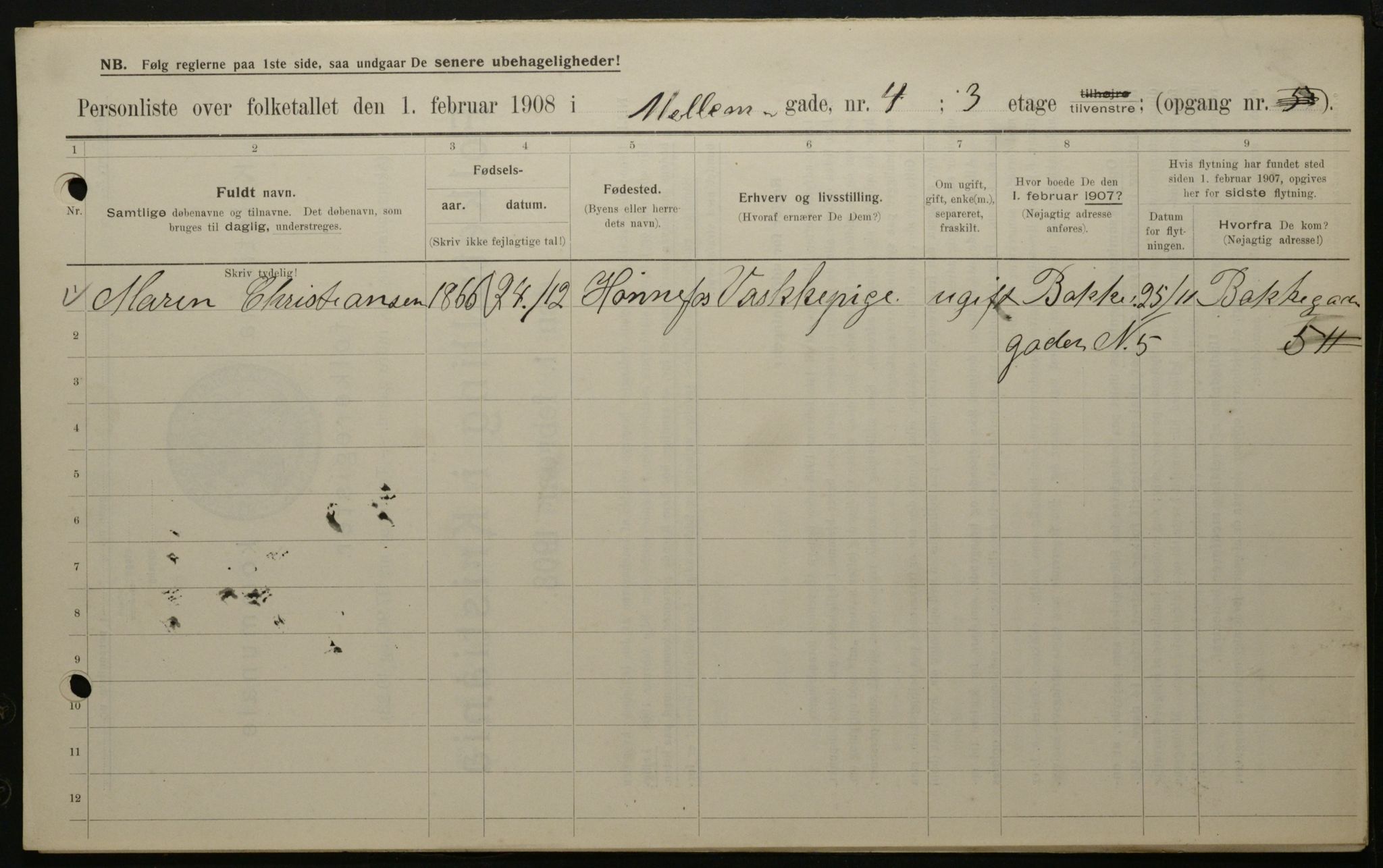 OBA, Kommunal folketelling 1.2.1908 for Kristiania kjøpstad, 1908, s. 58319
