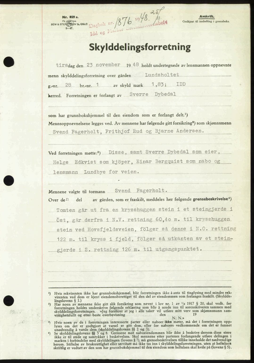 Idd og Marker sorenskriveri, SAO/A-10283/G/Gb/Gbb/L0011: Pantebok nr. A11, 1948-1949, Dagboknr: 1876/1948