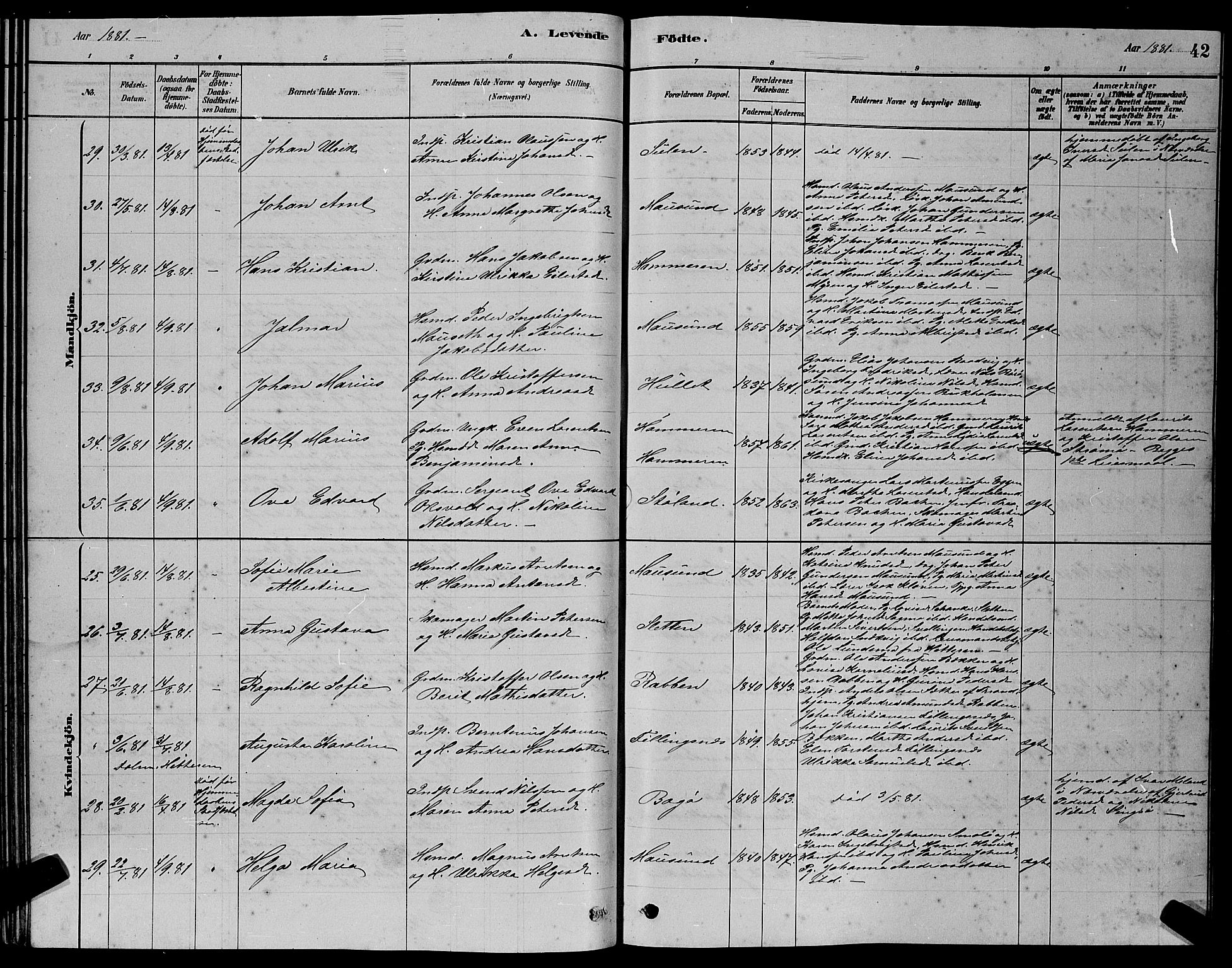 Ministerialprotokoller, klokkerbøker og fødselsregistre - Sør-Trøndelag, SAT/A-1456/640/L0585: Klokkerbok nr. 640C03, 1878-1891, s. 42