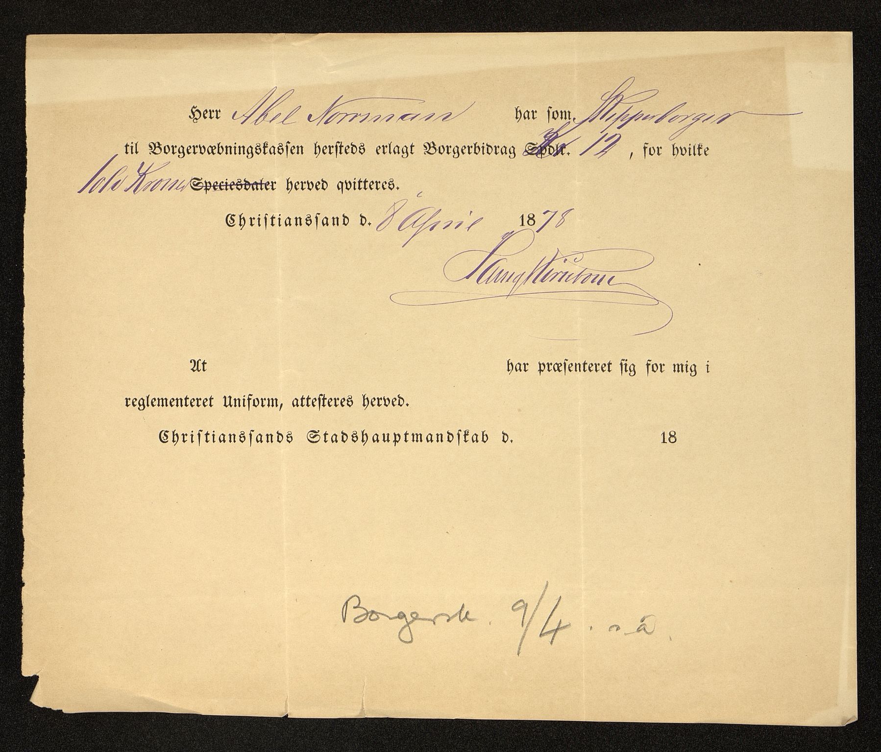 Kristiansand By - Magistraten, ARKSOR/1001KG122/G/Gc/L0009: Borgerbrev, 1877-1901