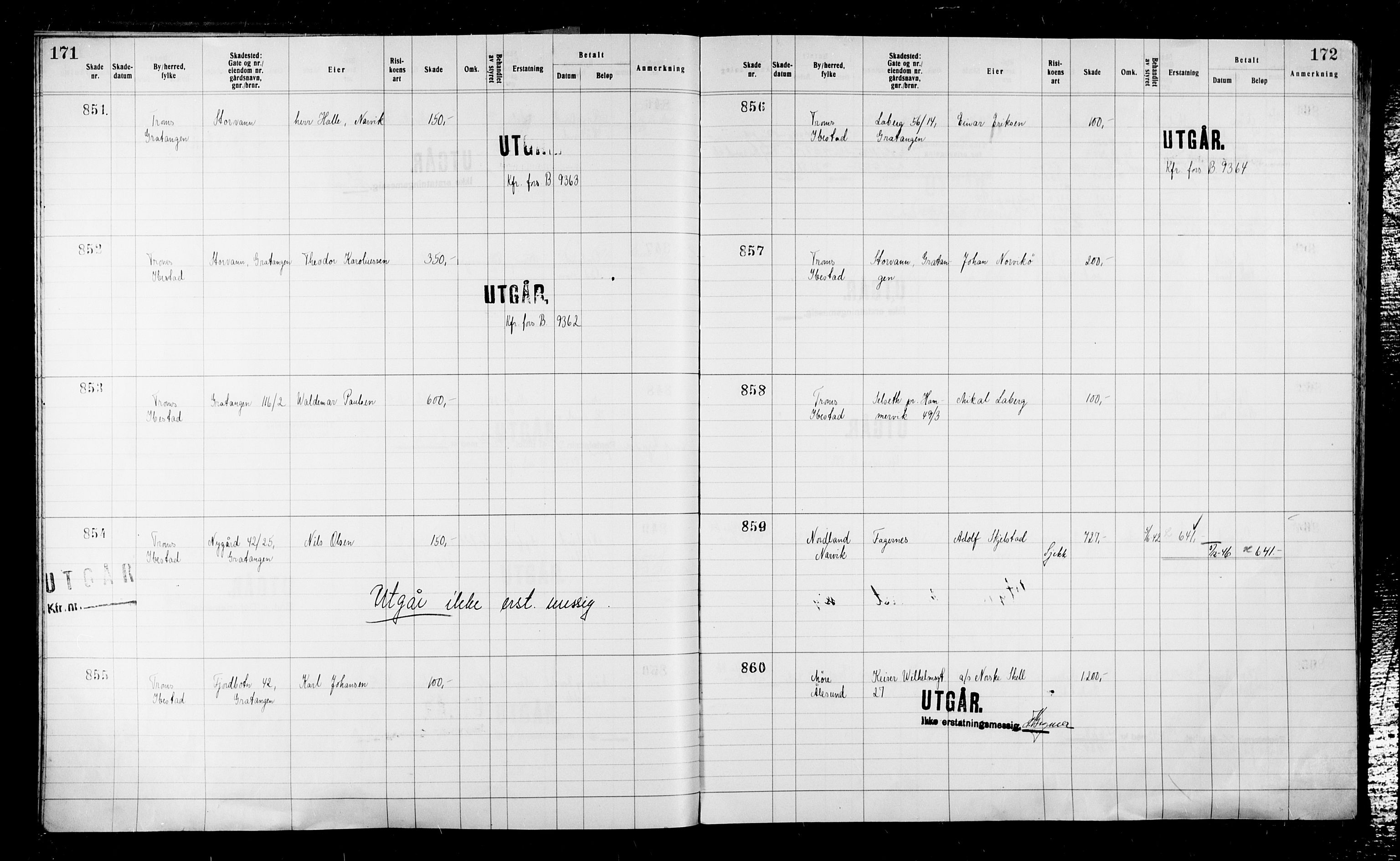 Krigsskadetrygdene for bygninger og løsøre, AV/RA-S-1548/V/L0043: Bygning, ikke trygdet., 1940-1945, s. 171-172