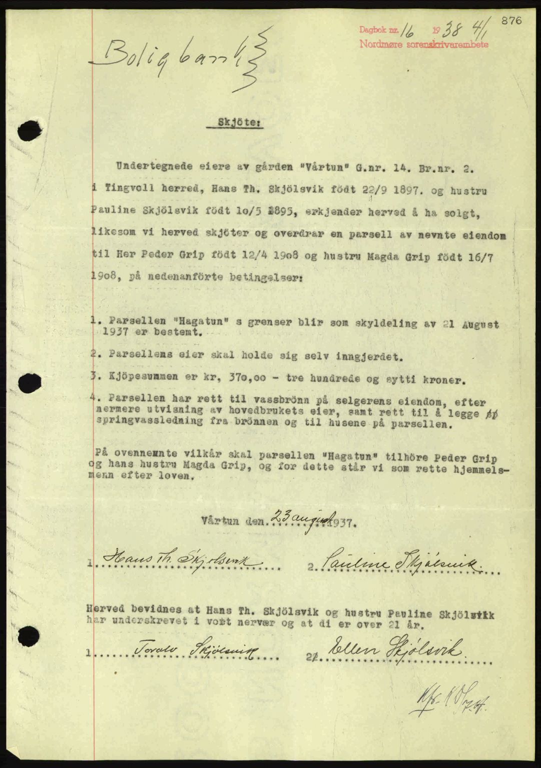 Nordmøre sorenskriveri, SAT/A-4132/1/2/2Ca: Pantebok nr. A82, 1937-1938, Dagboknr: 16/1938