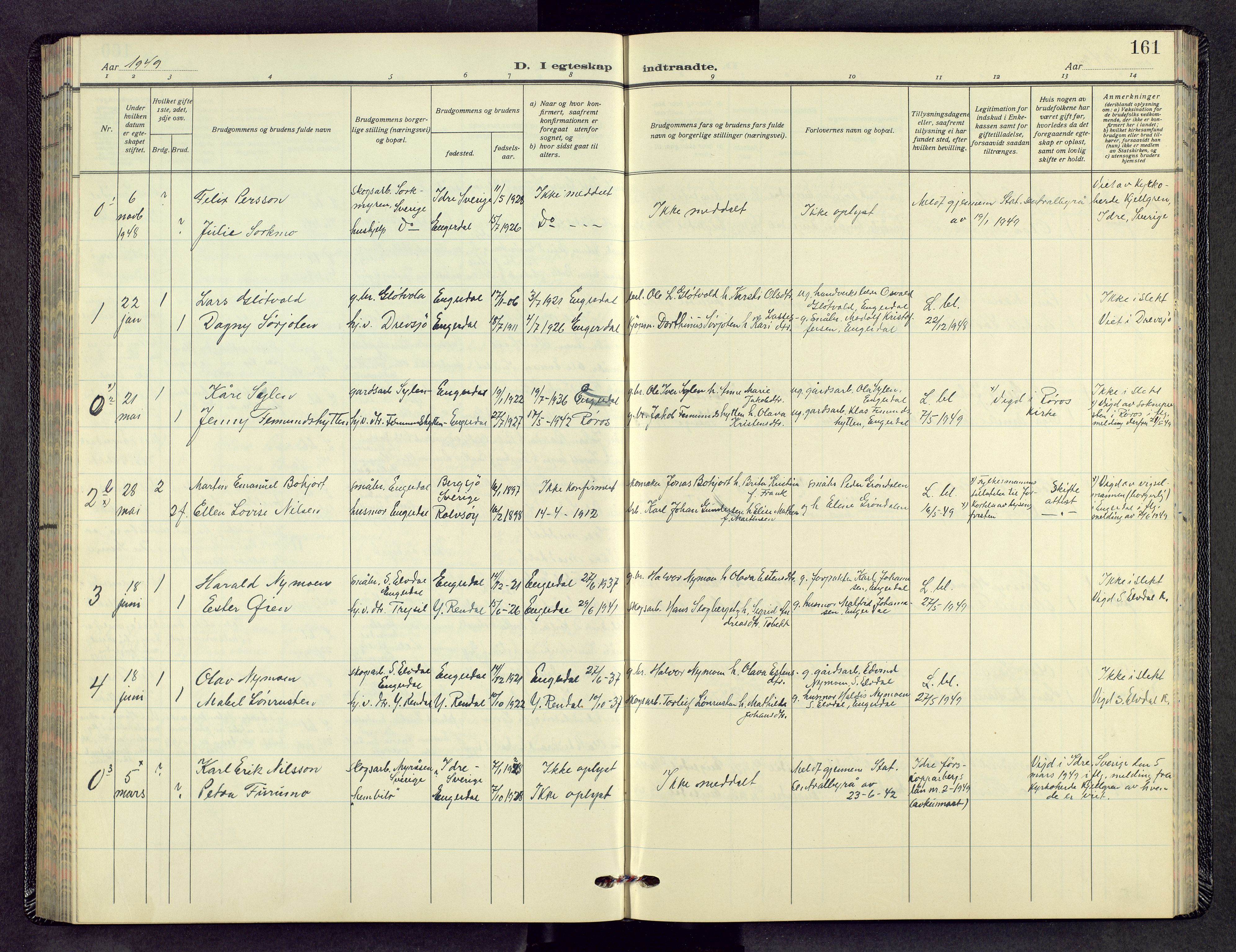 Engerdal prestekontor, SAH/PREST-048/H/Ha/Hab/L0002: Klokkerbok nr. 2, 1941-1958, s. 160b-161a