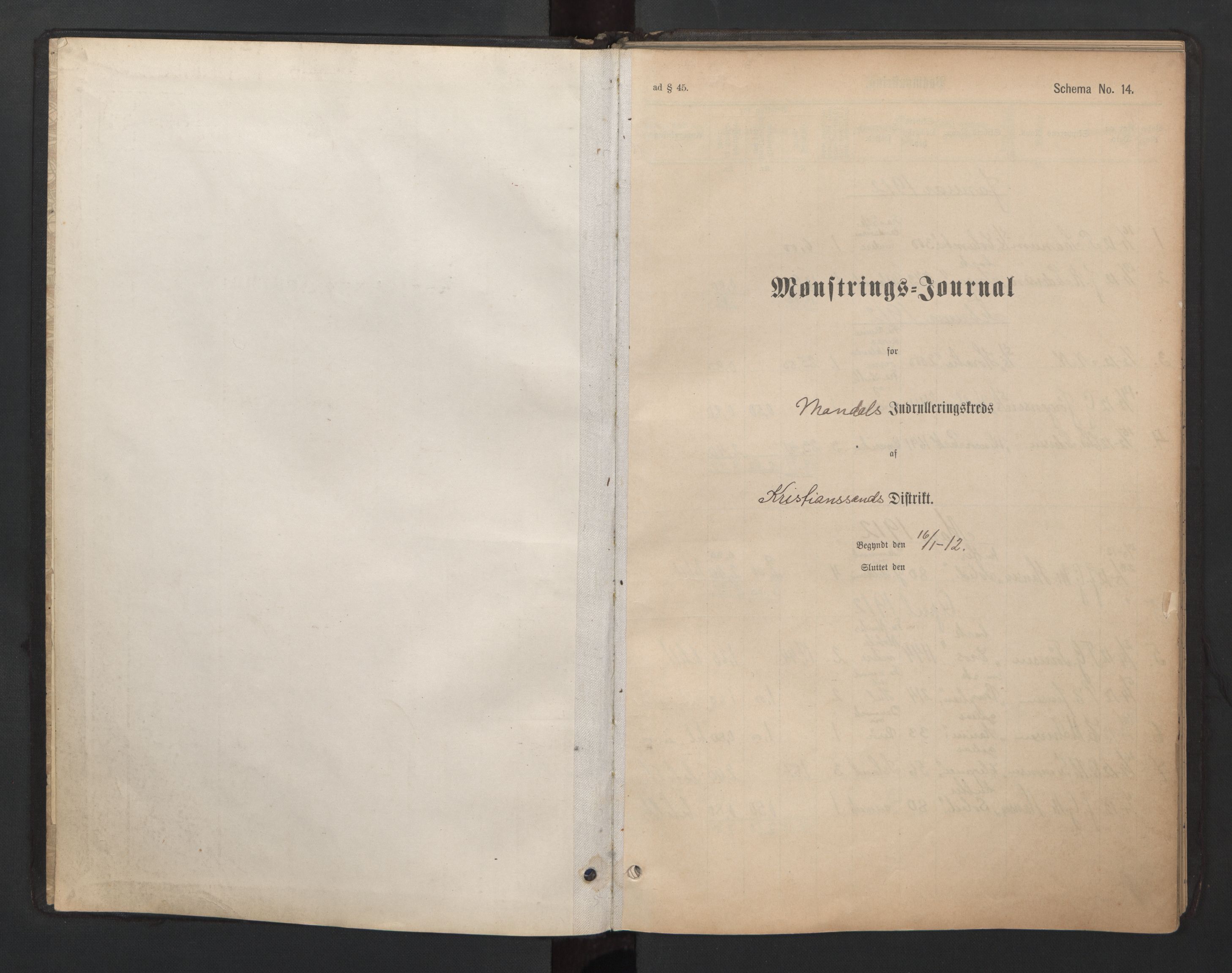 Mandal mønstringskrets, SAK/2031-0016/G/Ga/L0005: Mønstringsjournal, Y-30, 1912-1956, s. 3
