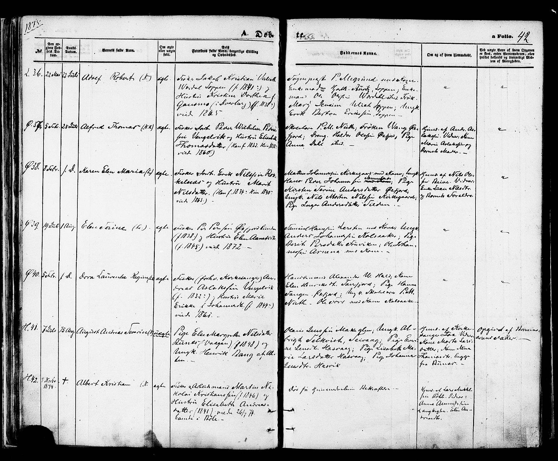 Loppa sokneprestkontor, AV/SATØ-S-1339/H/Ha/L0005kirke: Ministerialbok nr. 5, 1869-1878, s. 42